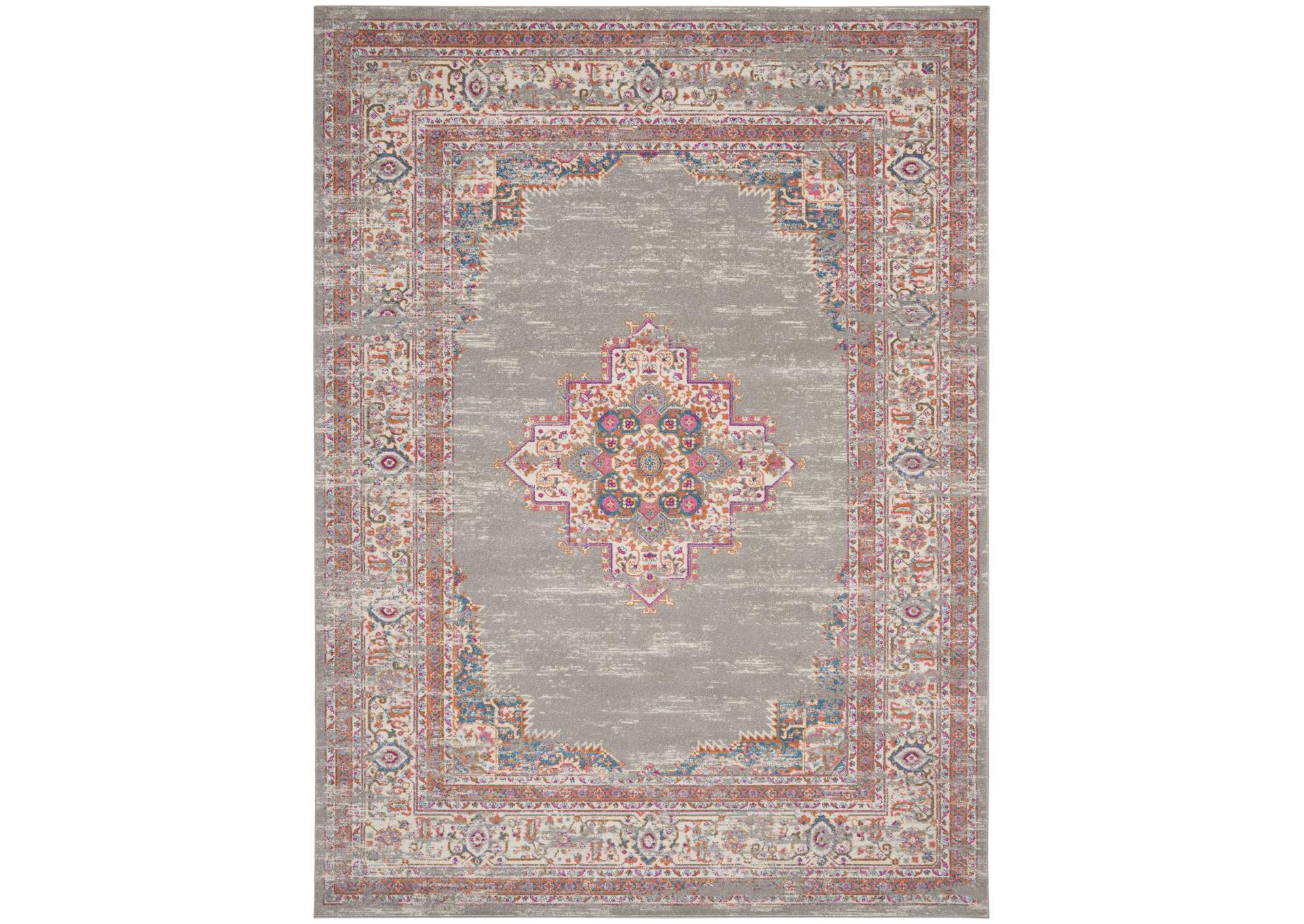 Nourison Passion PSN03 Grey 6' Runner Hallway Rug,Nourison