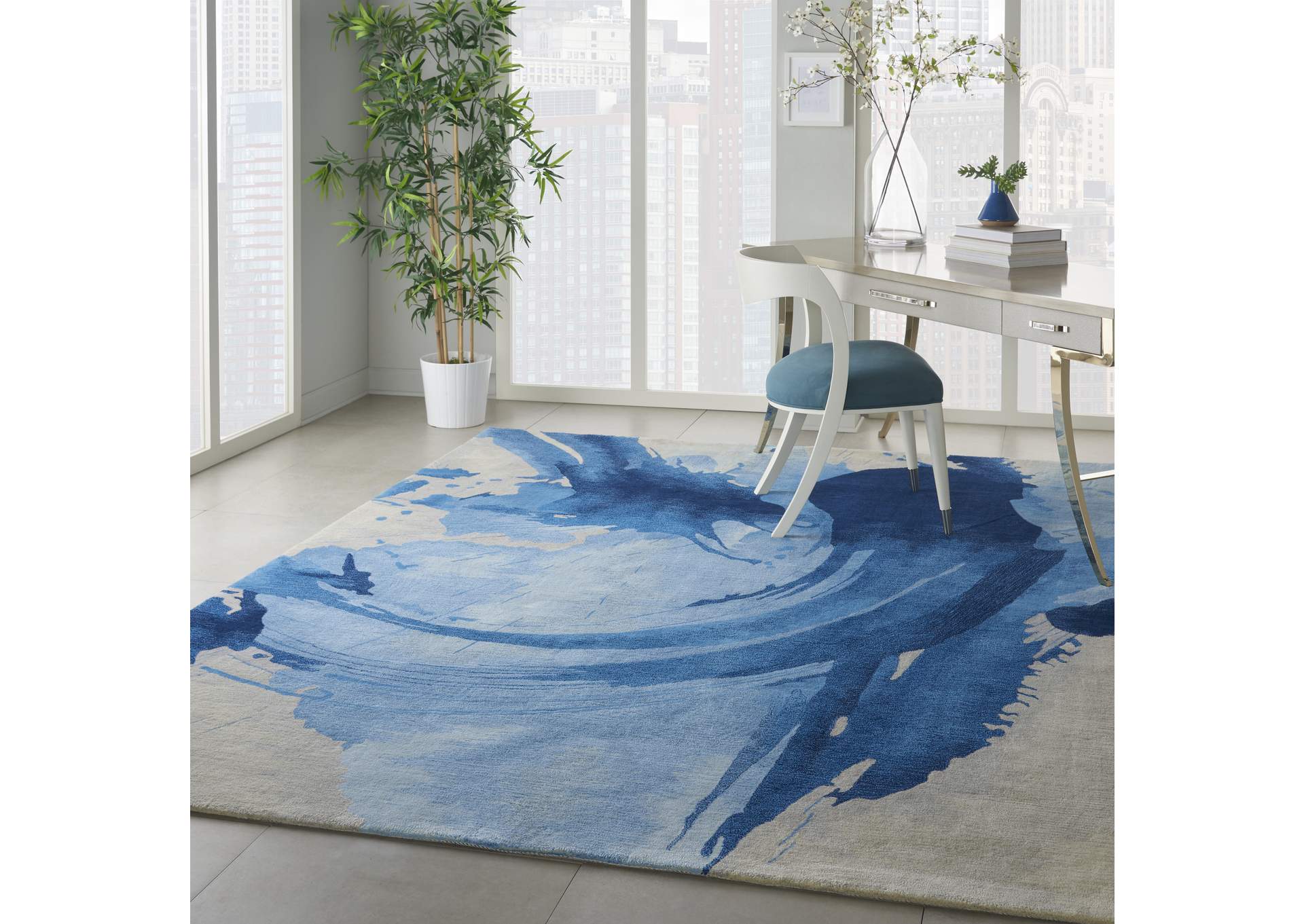 Nourison Symmetry SMM01 Navy Blue and Ivory 9'x12' Oversized Watercolor Rug,Nourison
