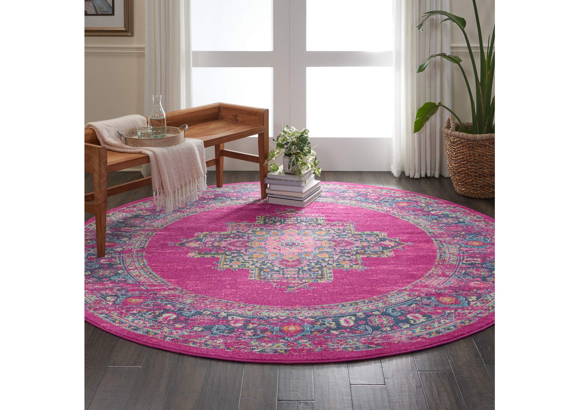 Nourison Passion PSN03 Pink 8' Round Large Rug,Nourison