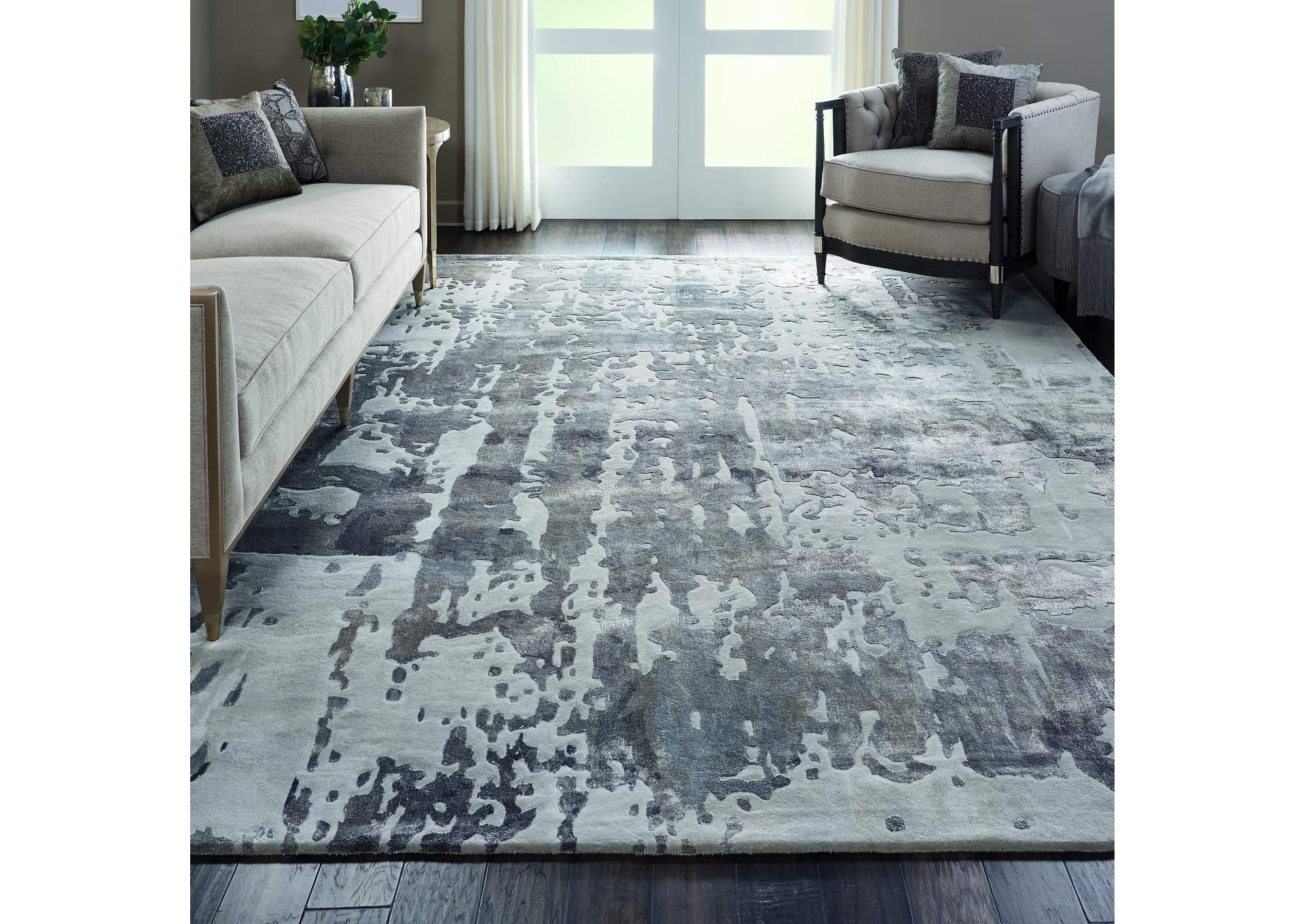 Nourison Prismatic 9'x12' Silver Grey Abstract Area Rug,Nourison