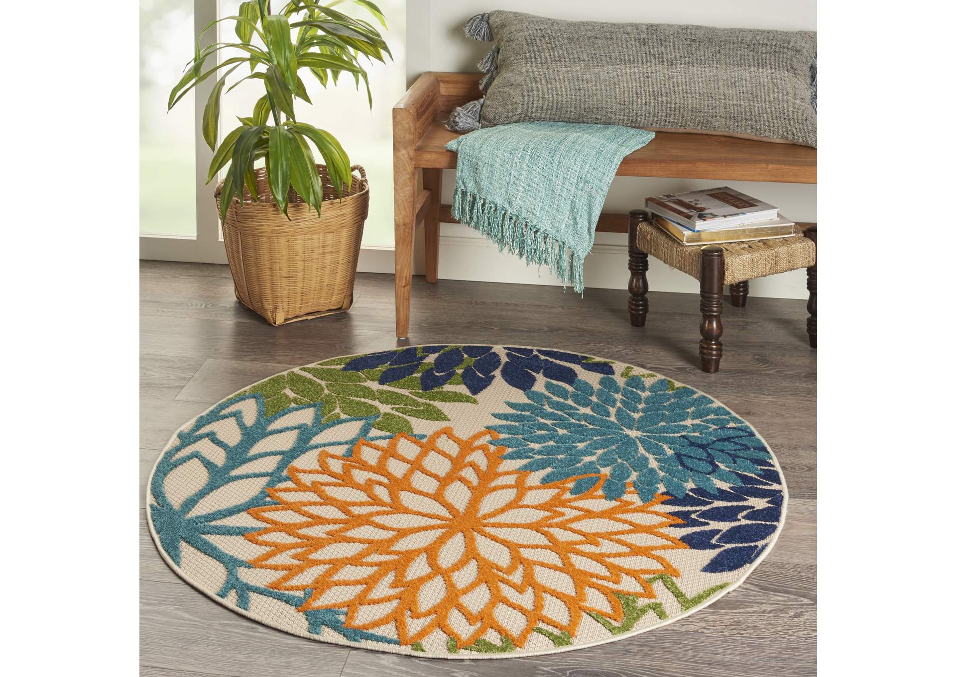 Nourison Aloha ALH05 Multicolor 5' Round Indoor-outdoor Area Rug,Nourison