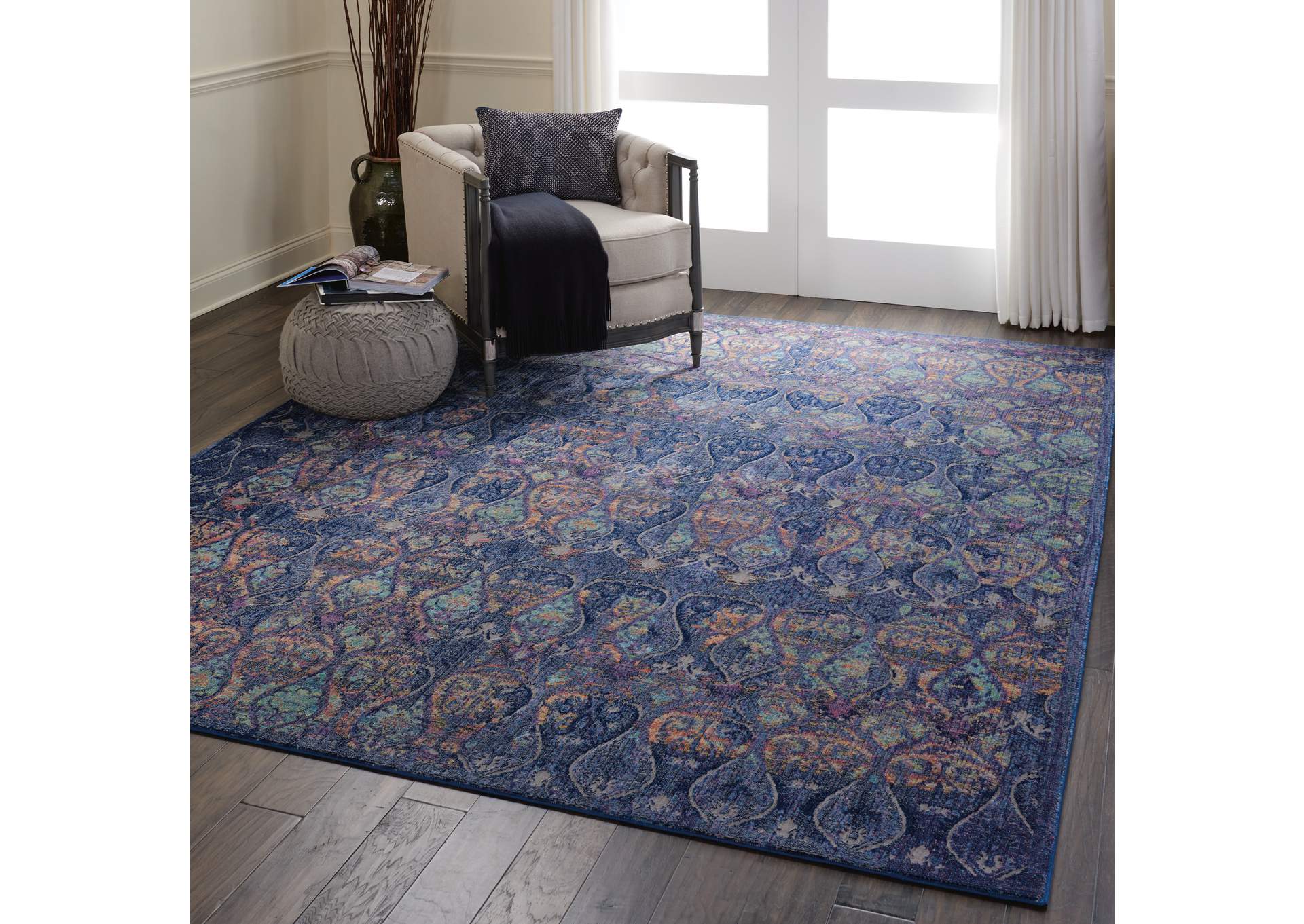 Nourison Ankara Global ANR08 Navy Blue Multicolor 8'x10' Large Low-pile Rug,Nourison