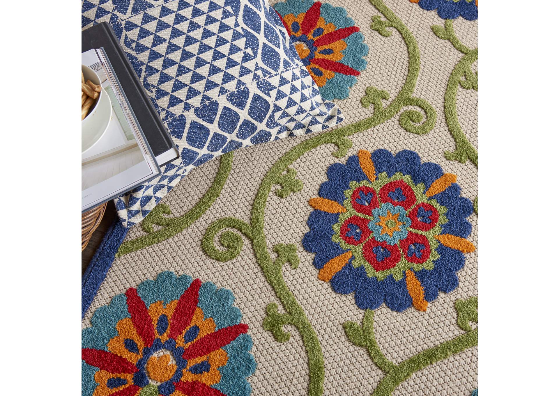 Nourison Aloha ALH19 4'x6' Blue Multicolor Easy-care Indoor-outdoor Rug,Nourison