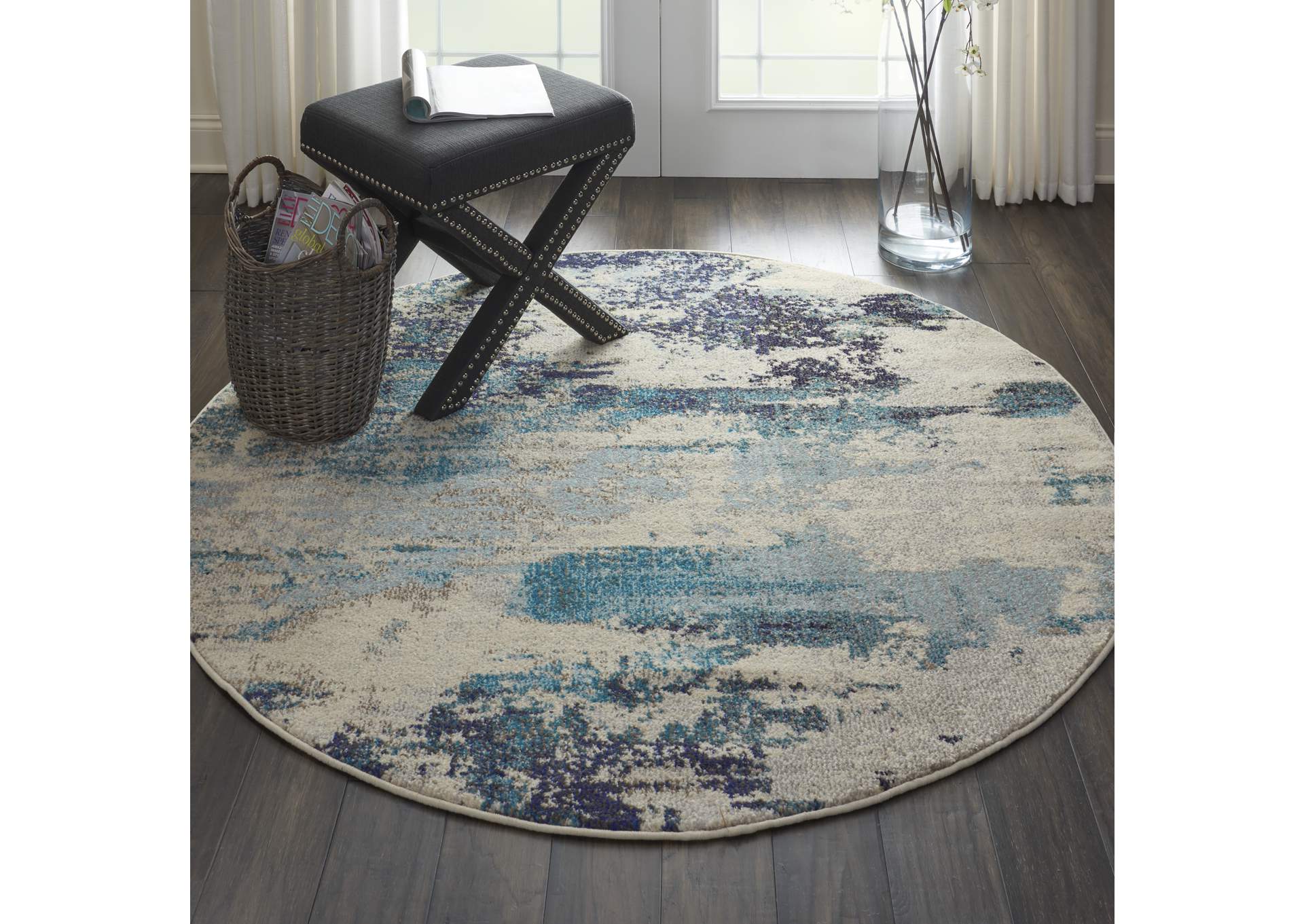Nourison Celestial CES02 Blue and White 5' Round Beach Area Rug,Nourison