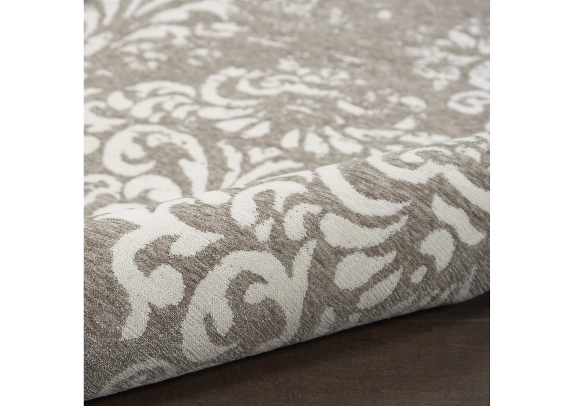 Nourison Damask DAS03 Grey and White 8'x10' Large Flat Rug,Nourison