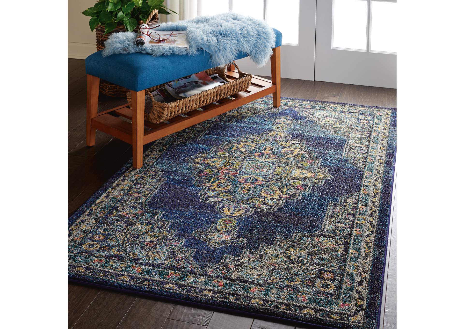Nourison Passionate PST01 Dark Blue Multicolor 4'x6' Kashan Area Rug,Nourison