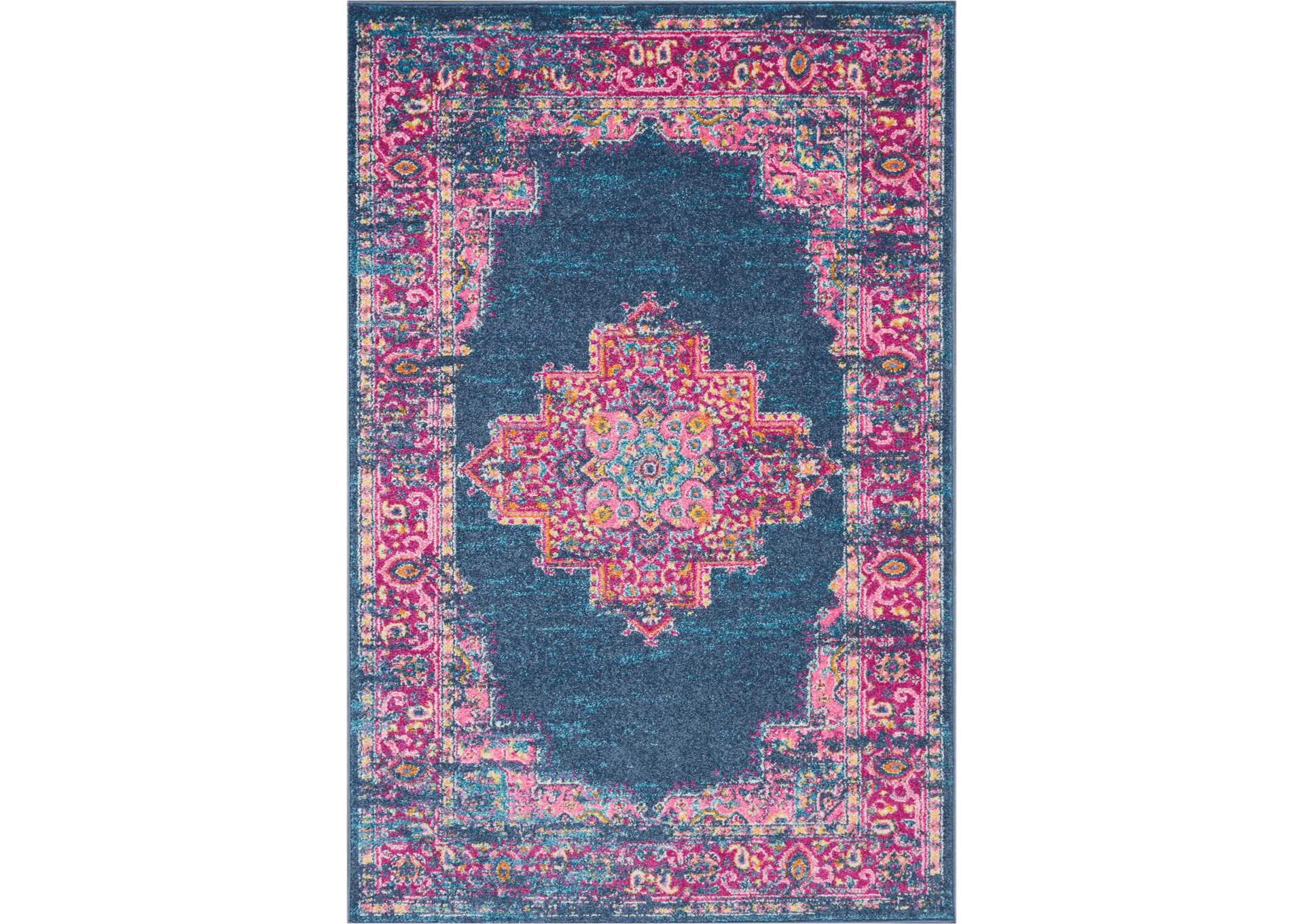Nourison Passion PSN03 Blue and Pink 4'x6' Boho Area Rug,Nourison