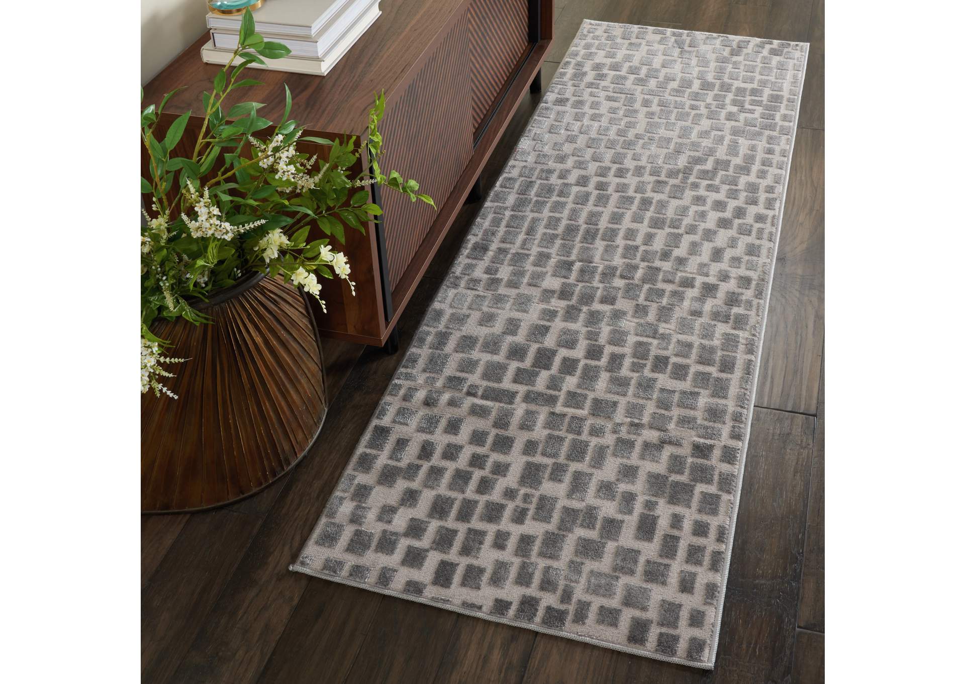 Nourison Urban Chic URC03 Grey 7' Runner Hallway Rug,Nourison