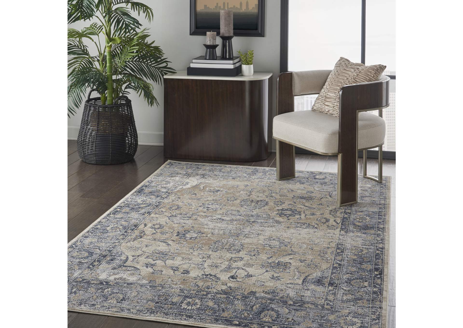 Malta by kathy ireland Home MAI13 Blue/Ivory 4'x6' Area Rug,Nourison