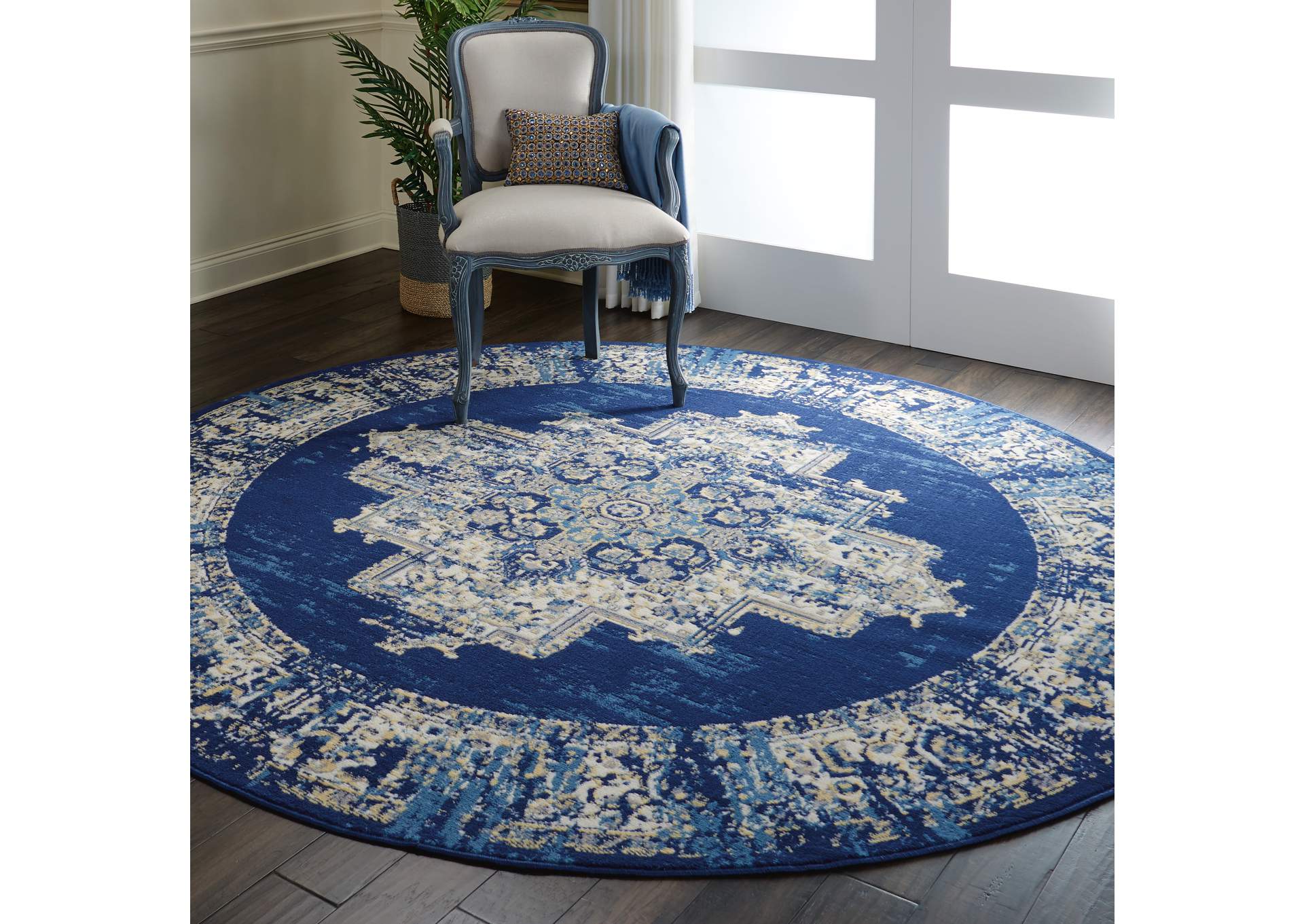 Nourison Grafix GRF14 Blue 8' Round Large Rug,Nourison