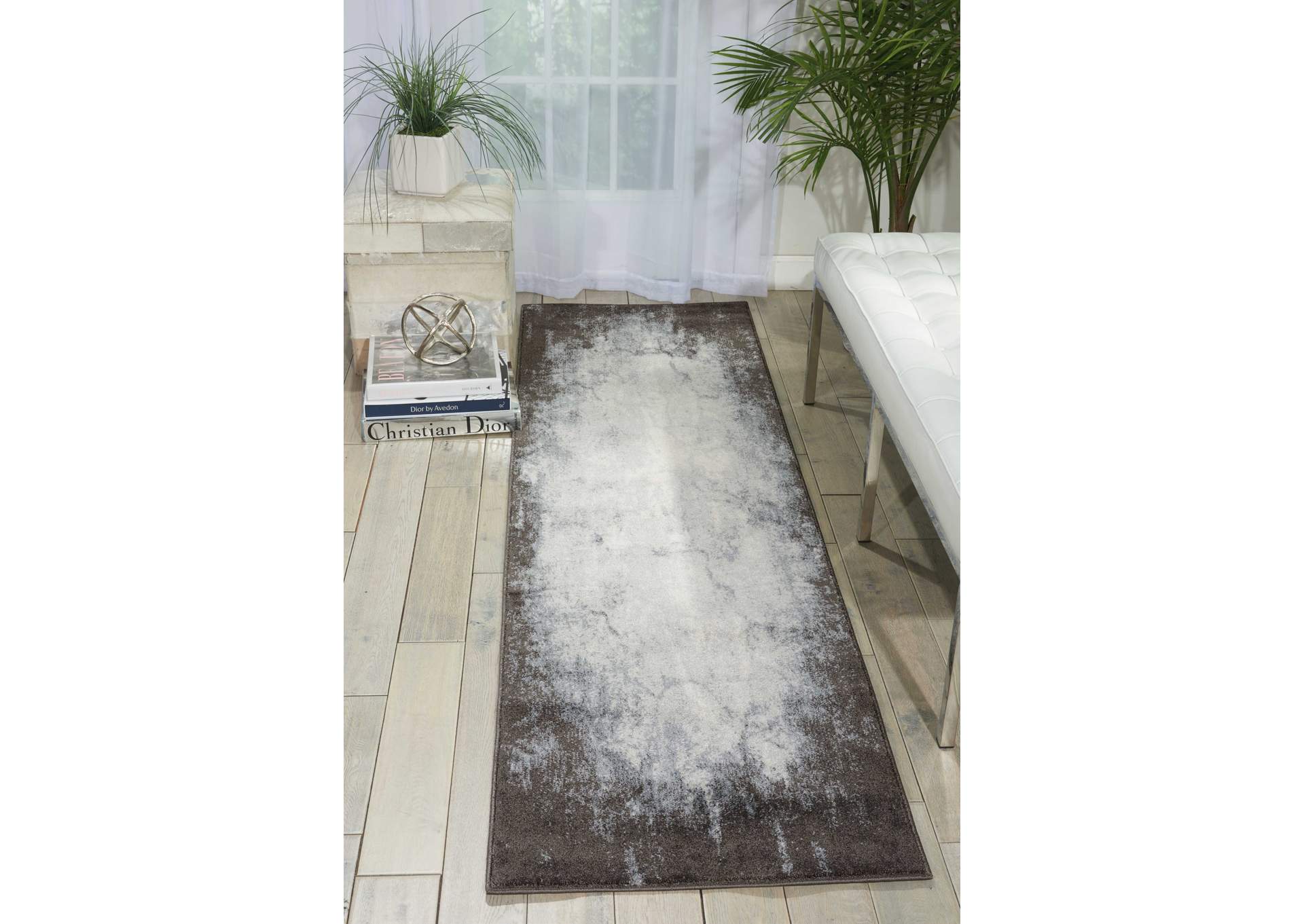 Nourison Maxell MAE01 Grey and White 8' Runner Hallway Rug,Nourison