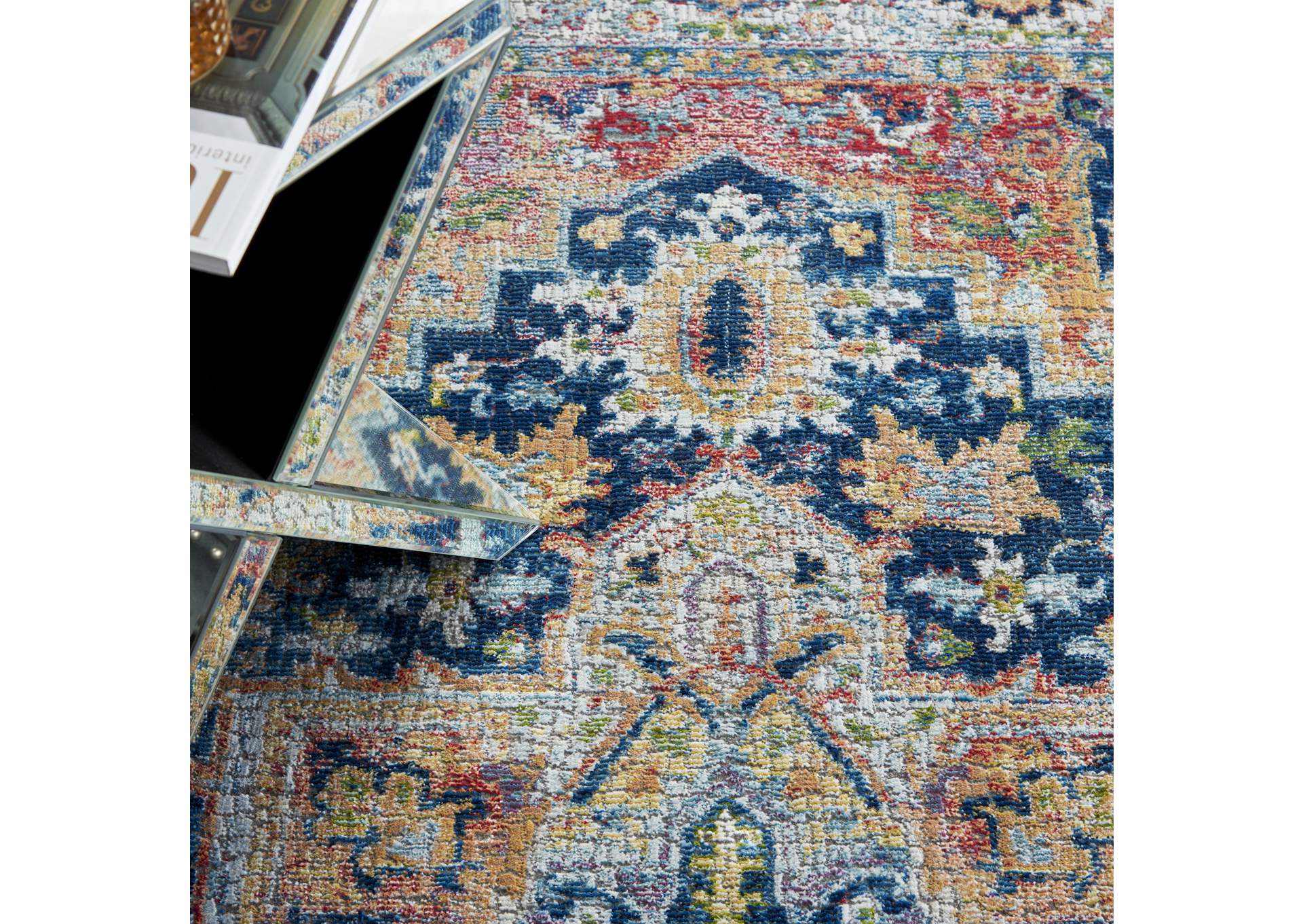 Nourison Ankara Global ANR11 Blue and Red Multicolor 5'x8' Persian Area Rug,Nourison