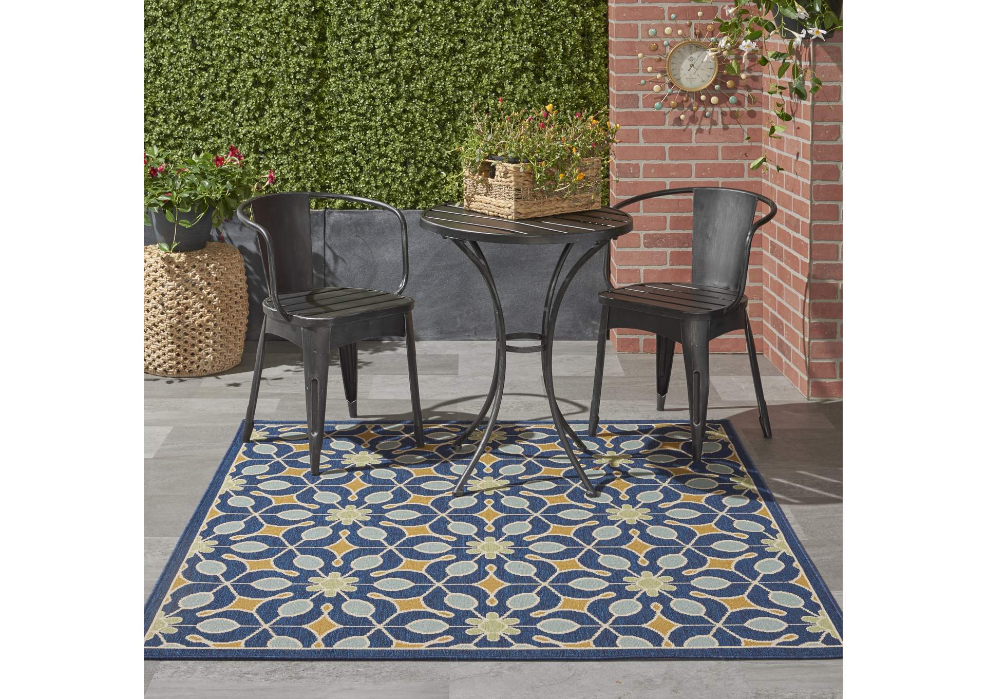 Nourison Caribbean CRB07 Dark Blue 5' Square Area Rug,Nourison