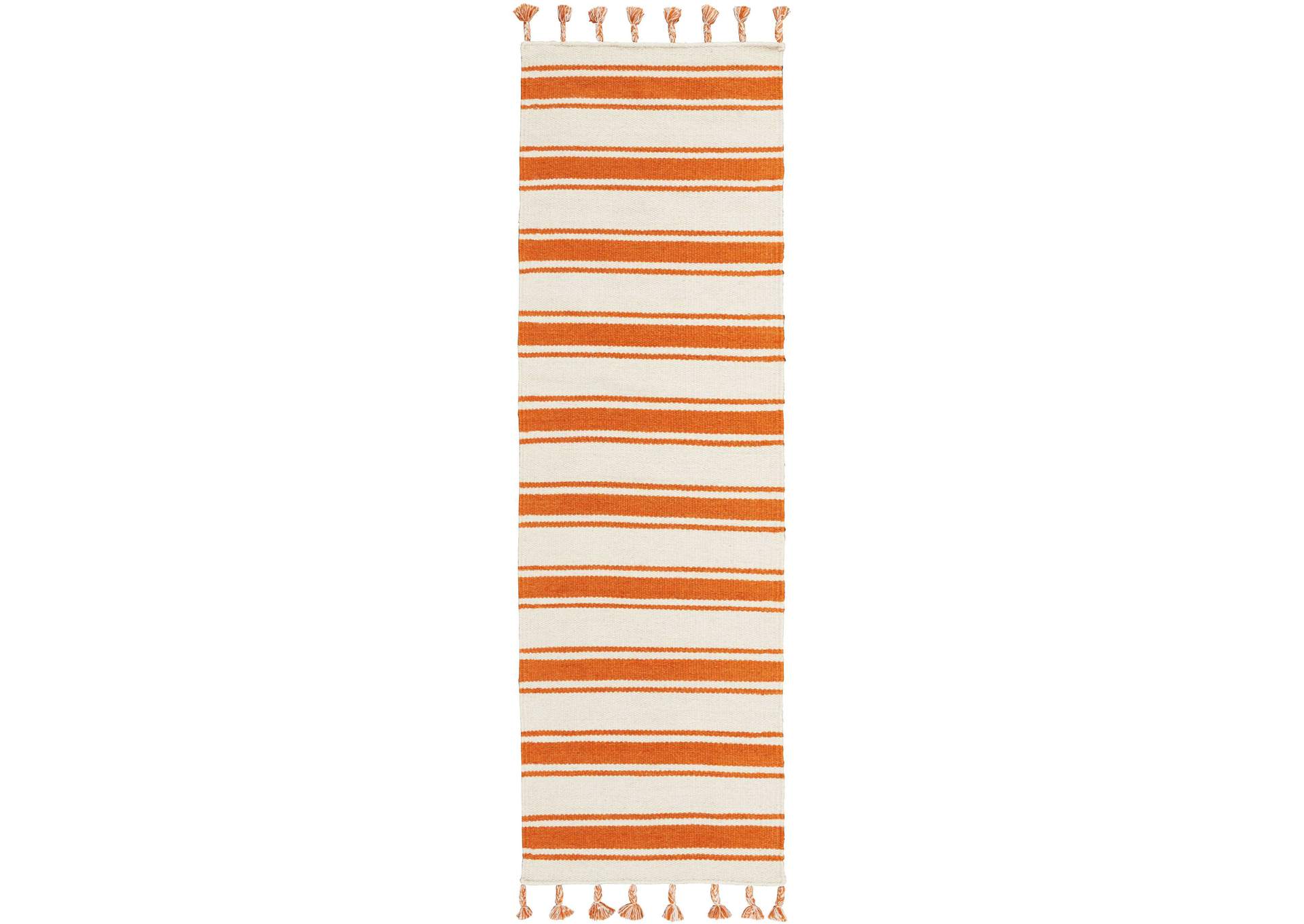 Nourison Rio Vista DST01 White and Orange 8' Runner Flat Weave Hallway Rug,Nourison