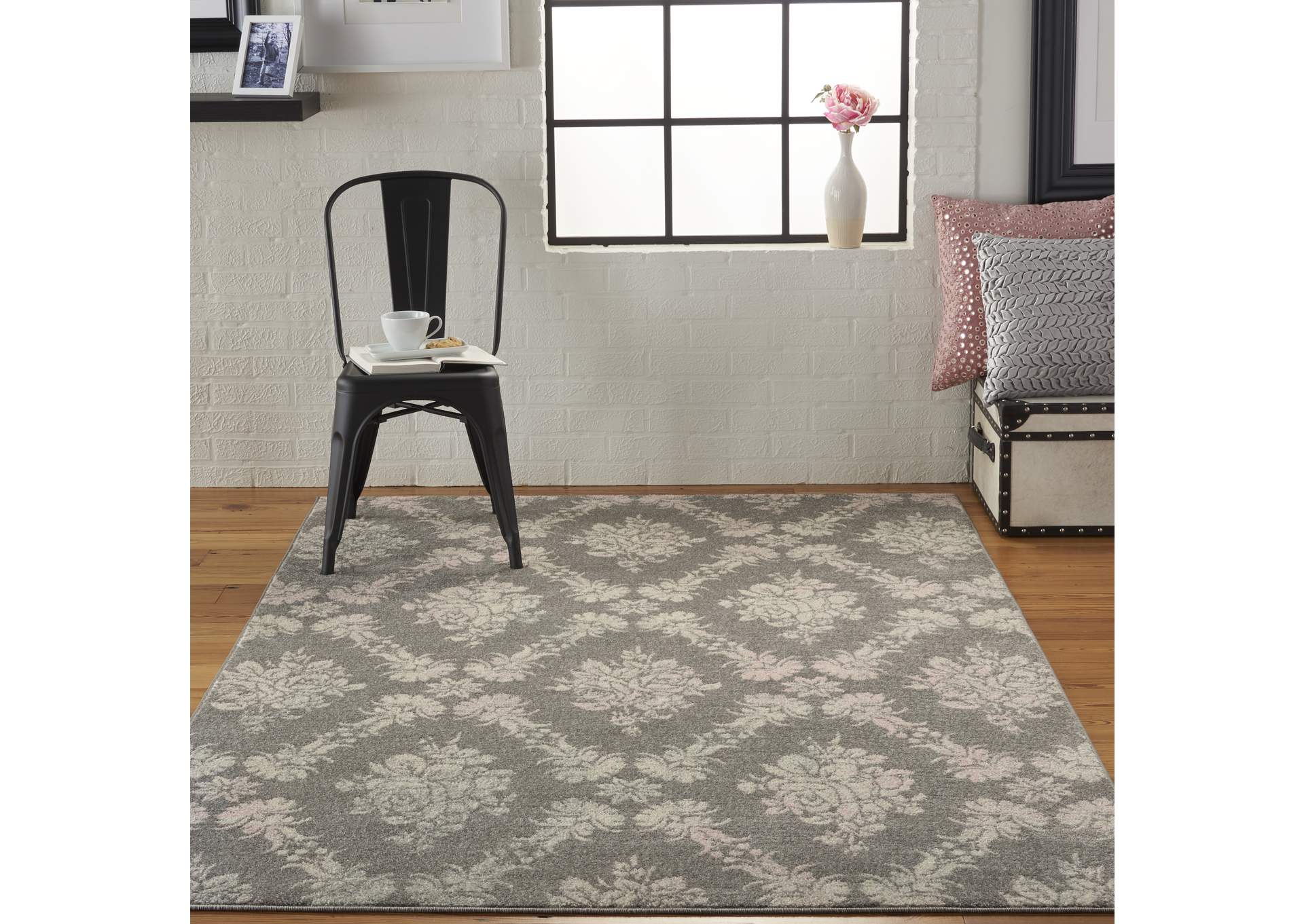 Nourison Tranquil TRA09 Pink and Grey 5'x7' Vintage Area Rug,Nourison