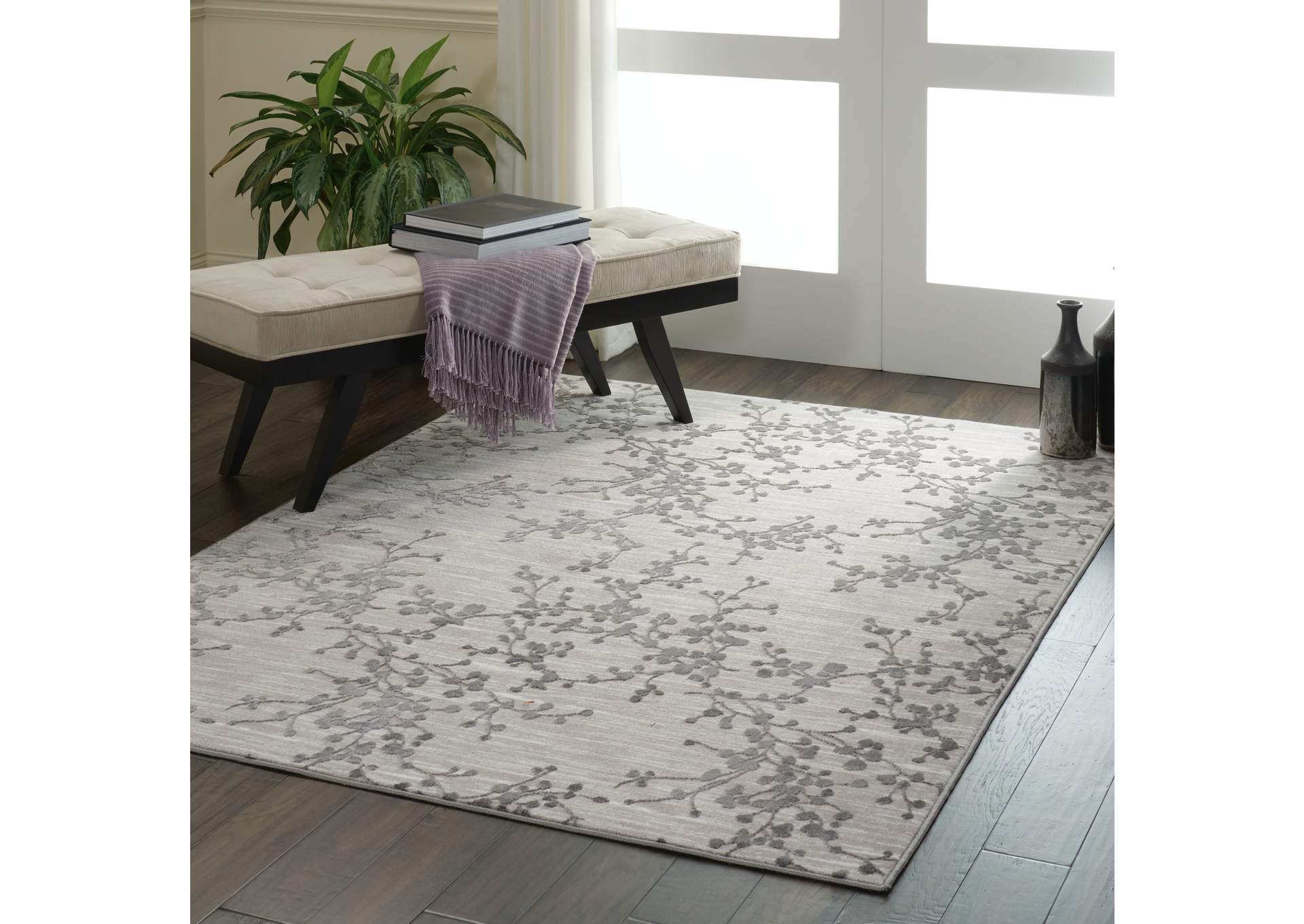 Nourison Urban Chic URC02 Grey 5'x8' Modern botanical Area Rug,Nourison