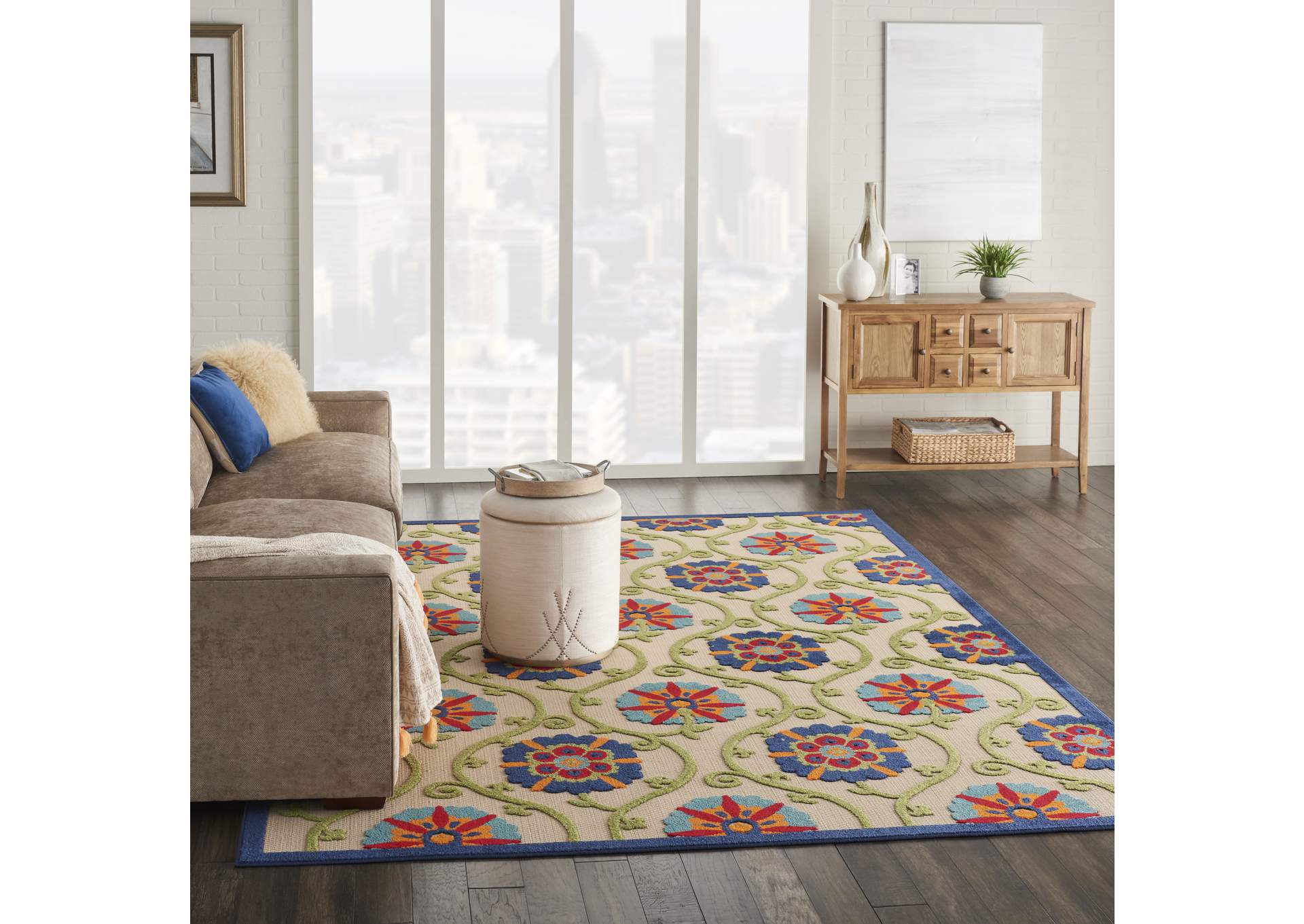 Nourison Aloha ALH19 8'x11' Blue Multicolor Easy-care Indoor-outdoor Rug,Nourison