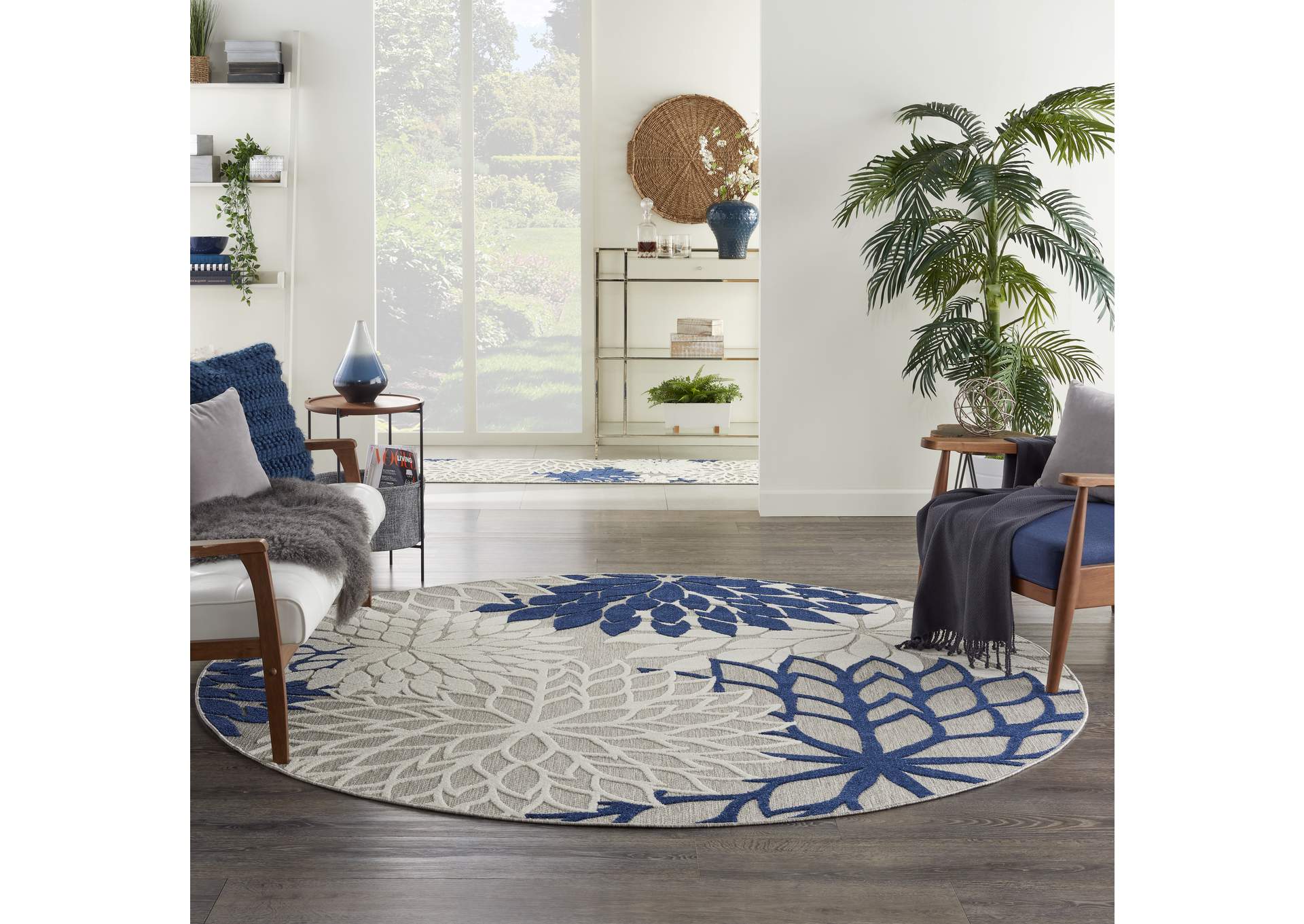 Nourison Aloha 8' Round Ivory Navy Area Rug,Nourison