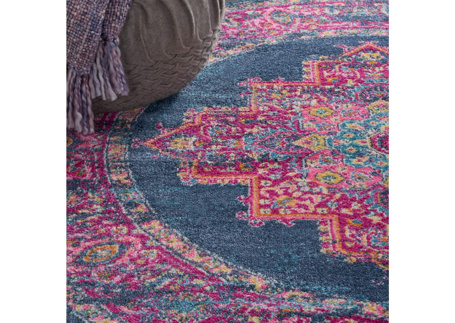 Nourison Passion PSN03 Blue 4' Round Boho Area Rug,Nourison