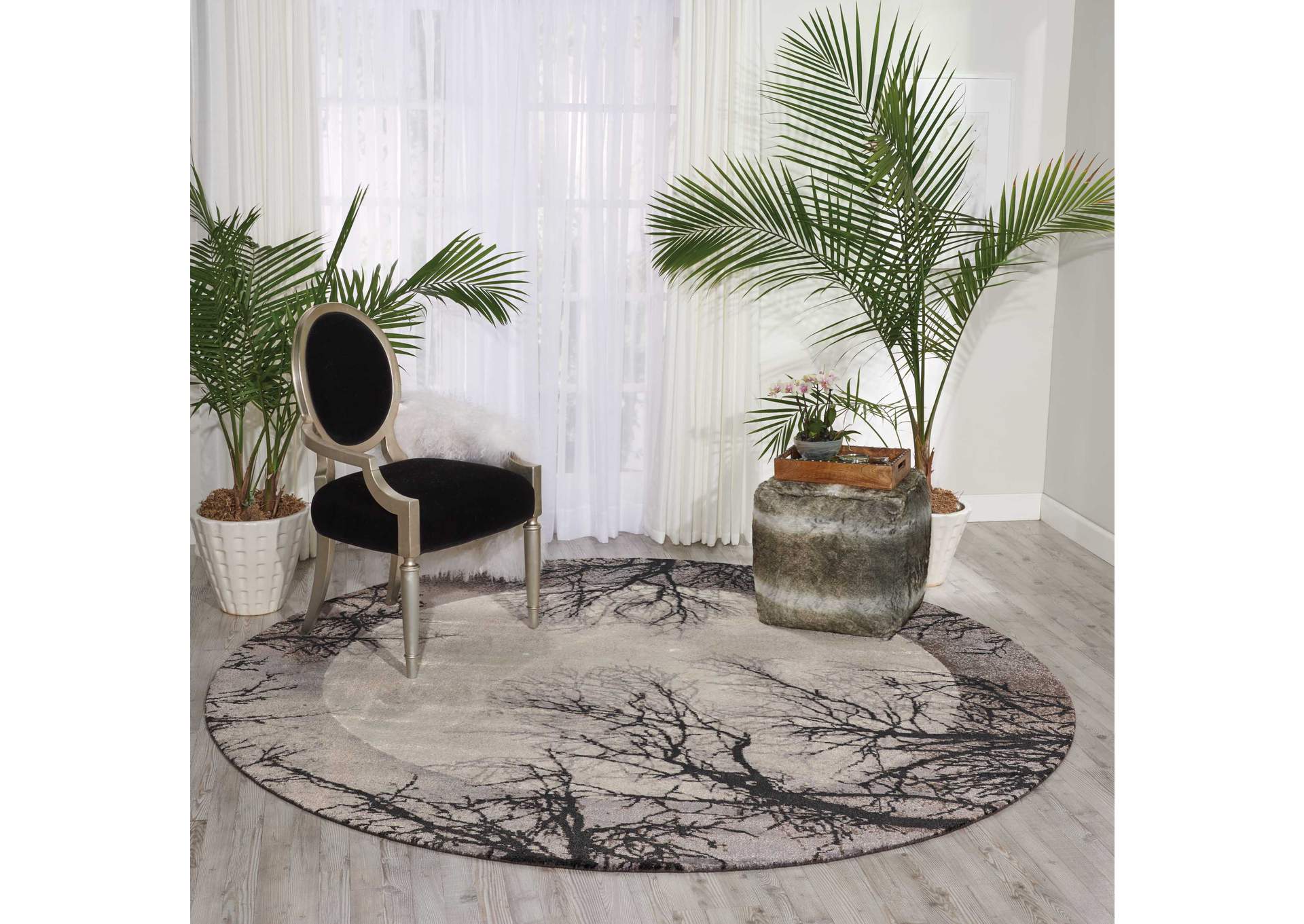 Nourison Twilight TWI17 Black and Grey 8' Round Large Rug,Nourison