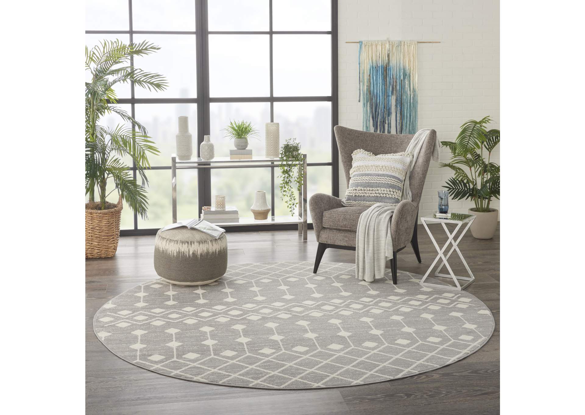 Nourison Grafix 8' Round Grey Area Rug,Nourison