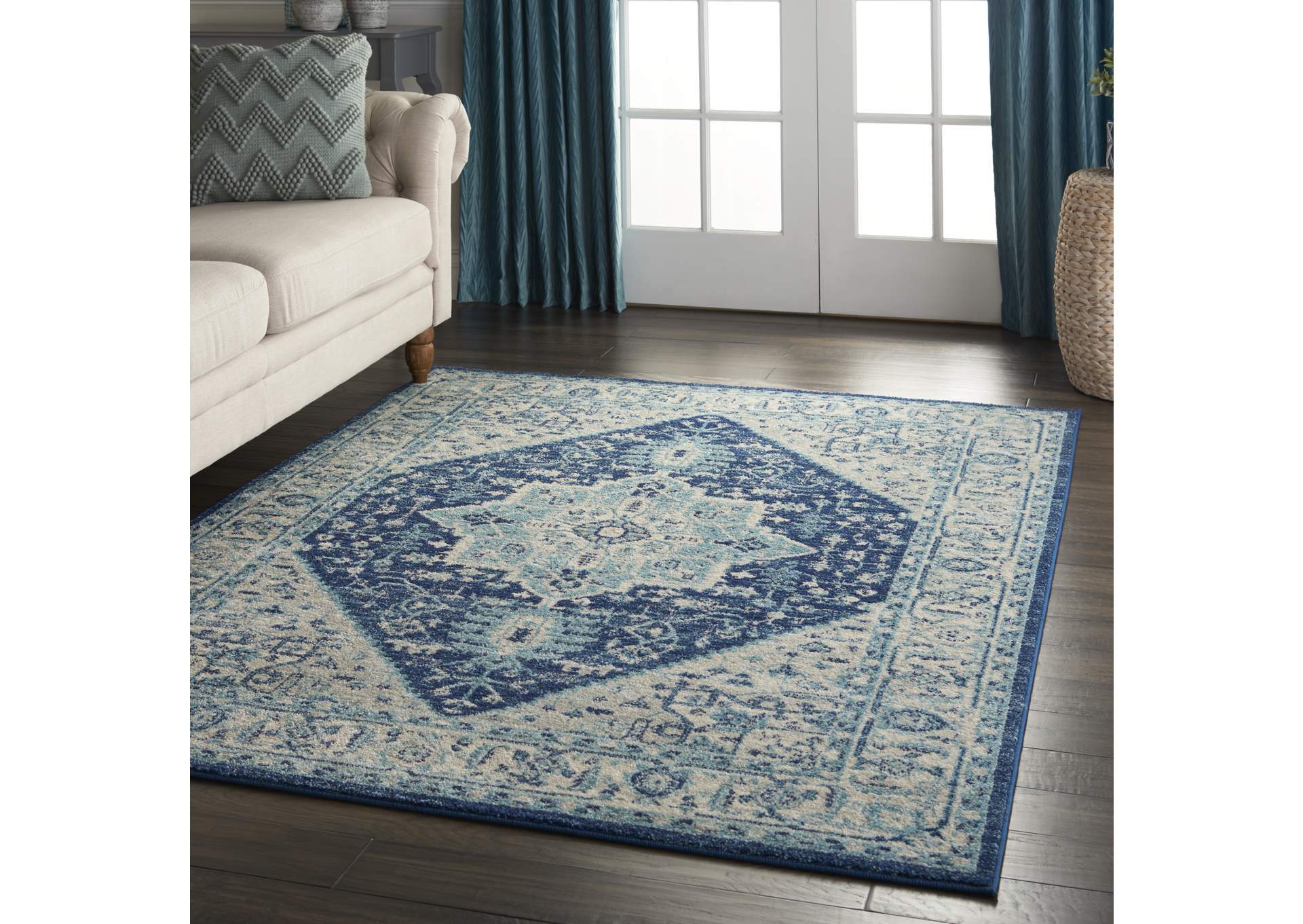 Nourison Tranquil TRA06 Blue and White 5'x7' Persian Area Rug,Nourison