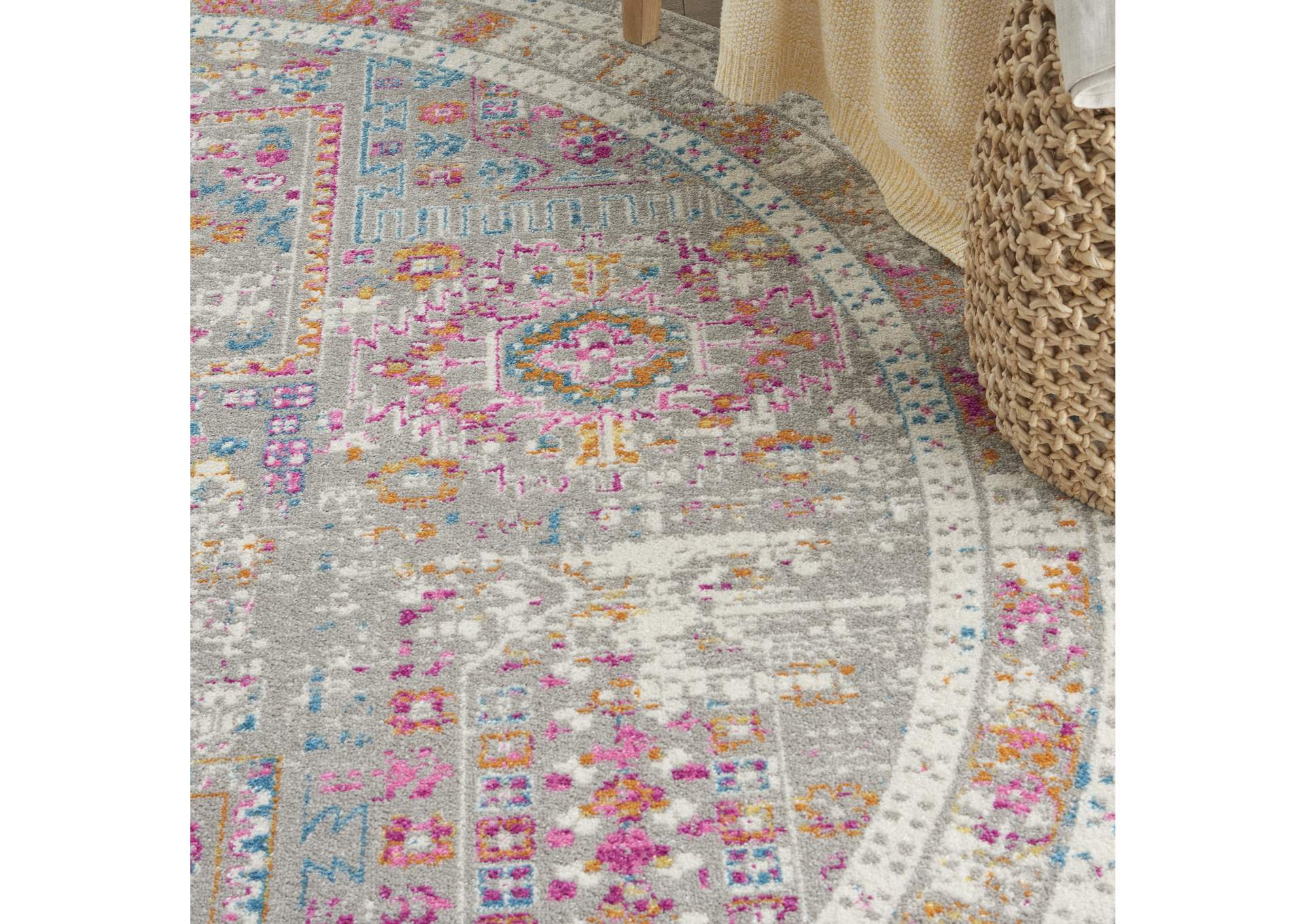Nourison Passion 8' Round Grey Multicolor Area Rug,Nourison
