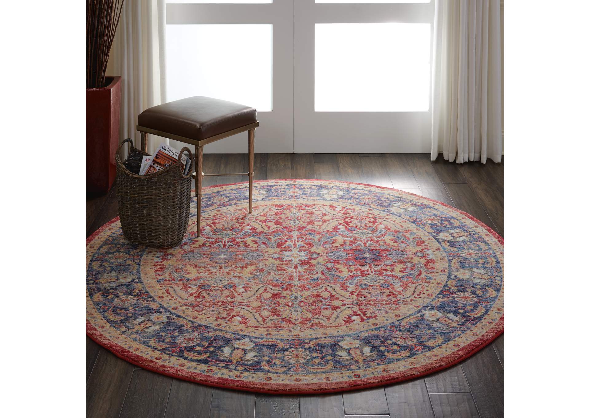 Nourison Ankara Global ANR02 Red and Blue Multicolor 6' Round Persian Area Rug,Nourison