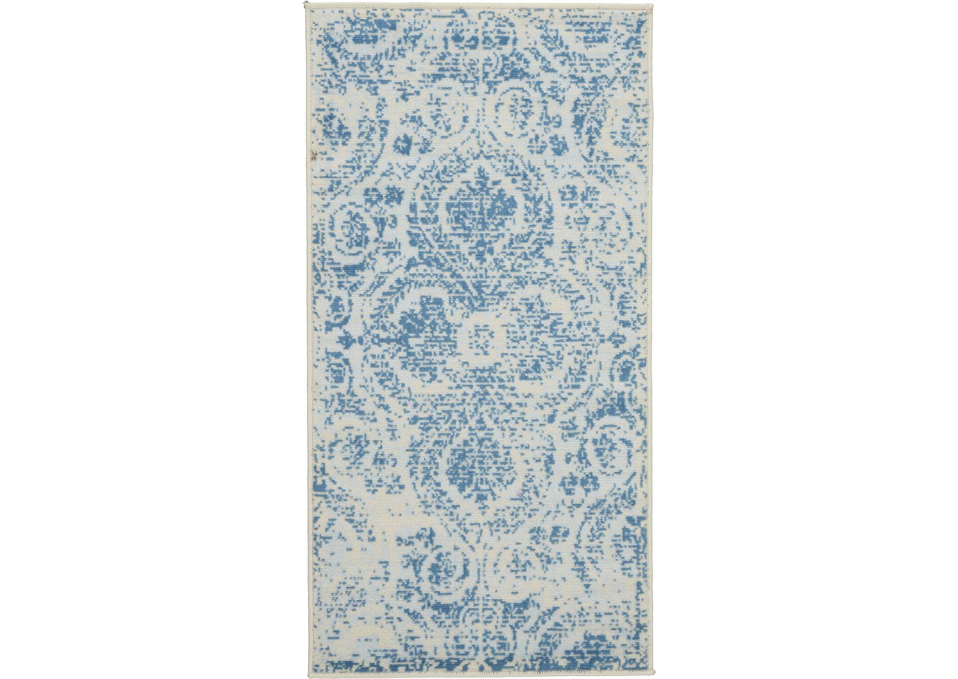 Nourison Jubilant 2' x 4' Small Teal Blue Damask Area Rug,Nourison