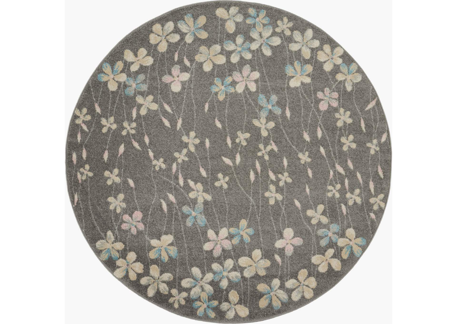 Nourison Tranquil TRA04 Grey 5' Round Floral Area Rug,Nourison