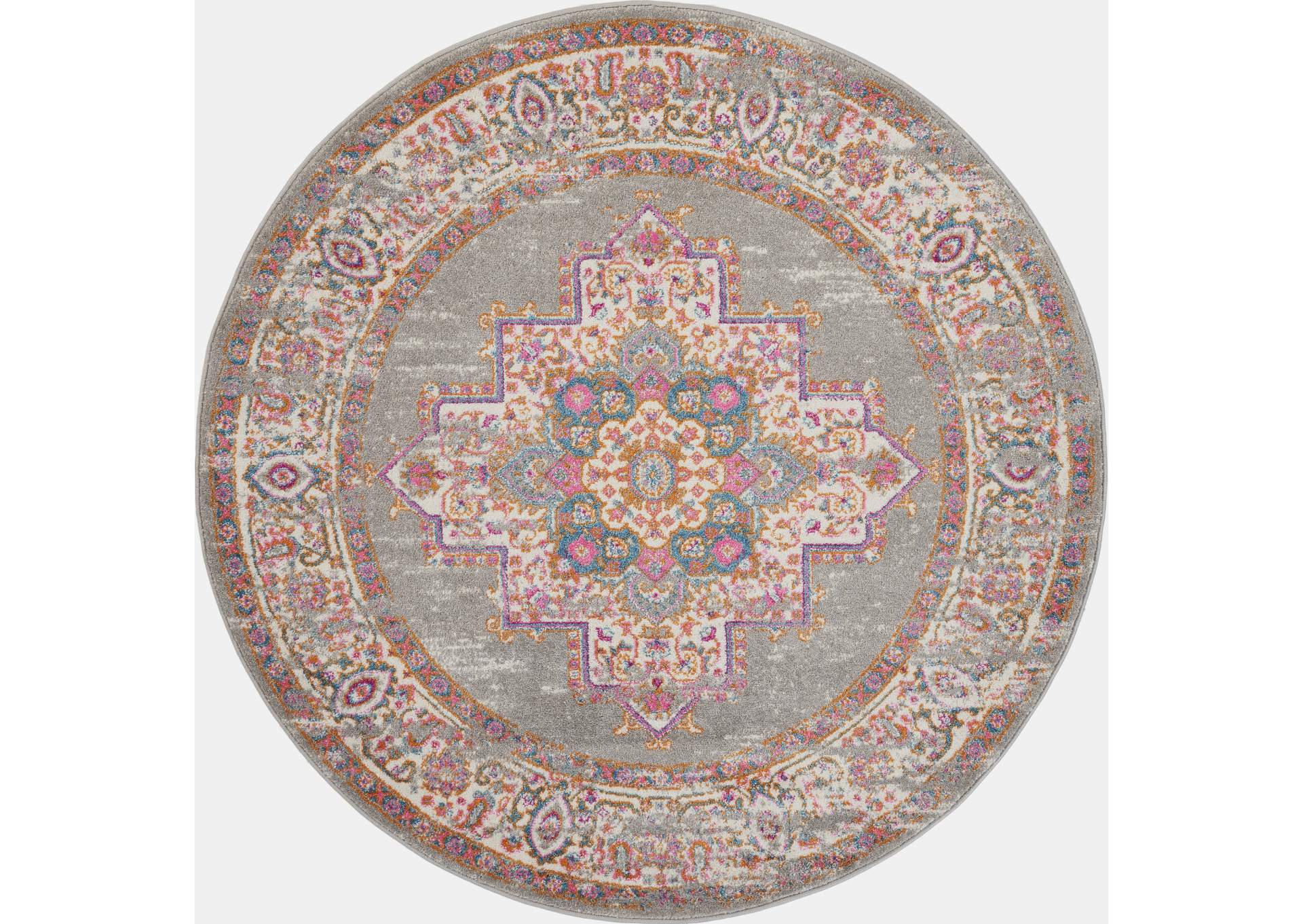 Nourison Passion PSN03 Grey 5' Round Vintage Area Rug,Nourison