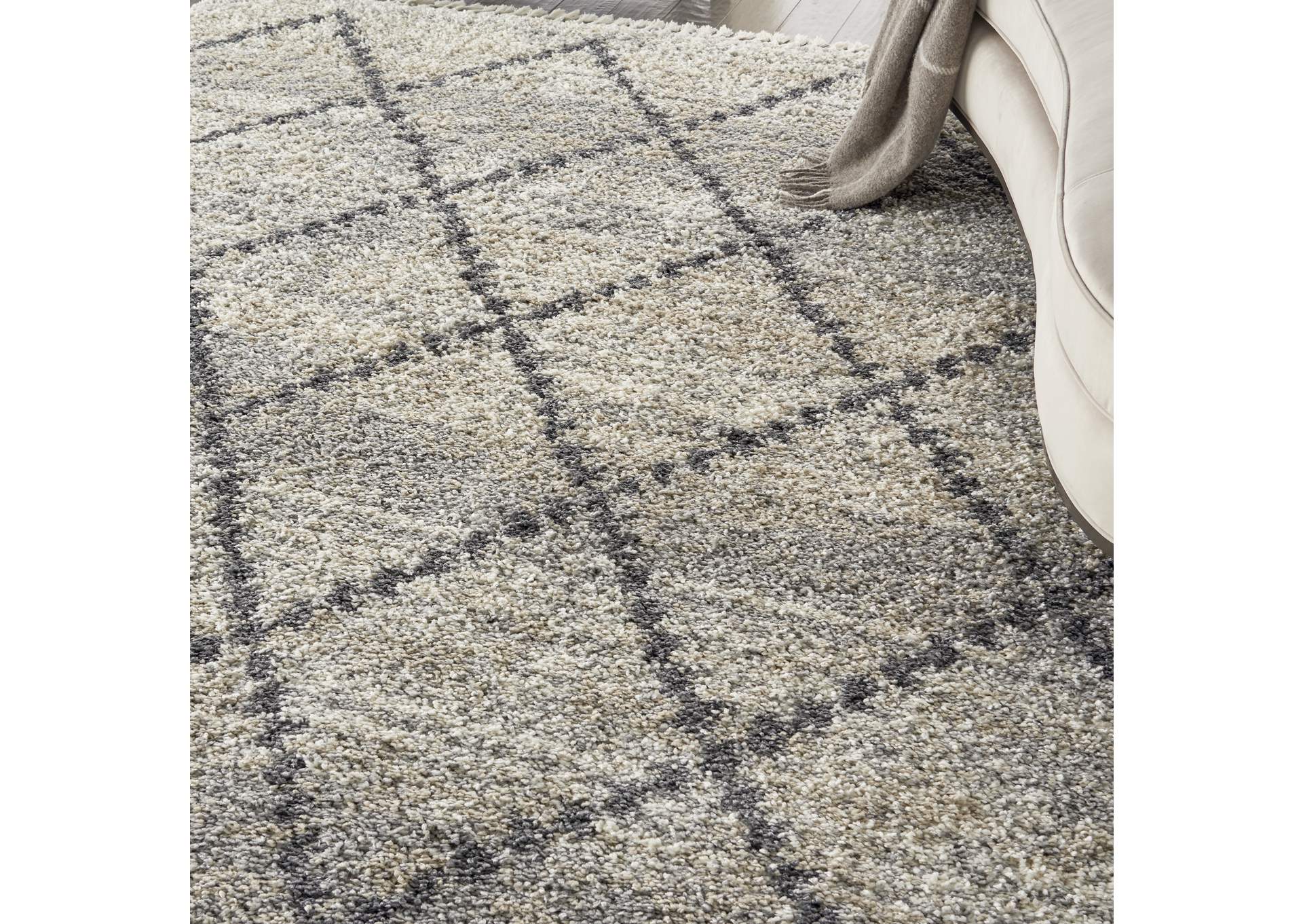 Nourison Oslo Shag OSL01 8'x11' Large Silver Grey Scandinavian Shag Rug,Nourison