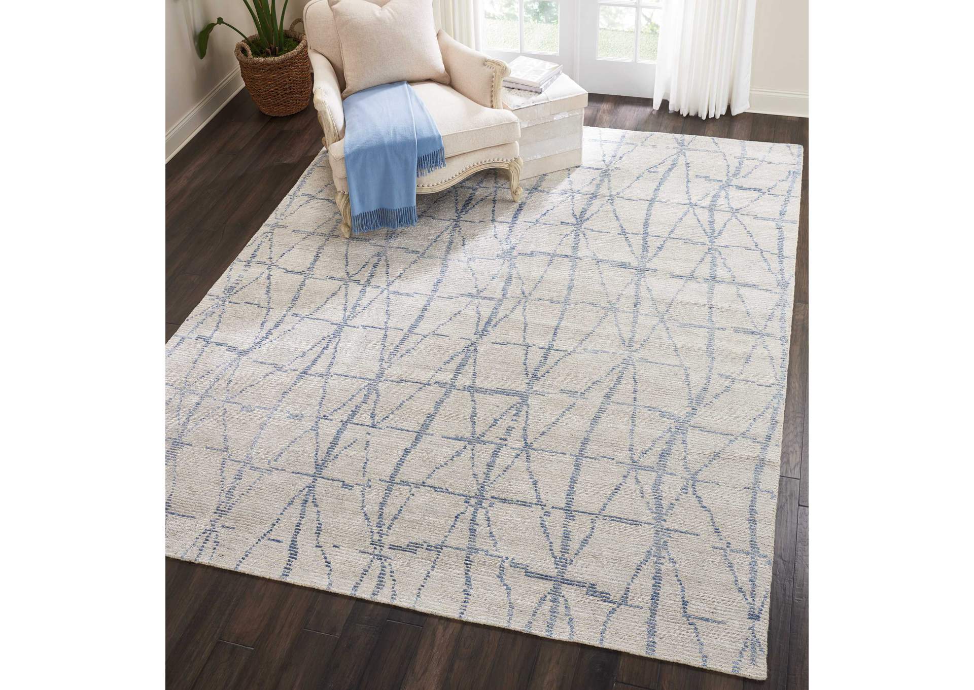 Nourison Ellora ELL02 Ivory and Blue 10'x14' Oversized Handmade Rug,Nourison