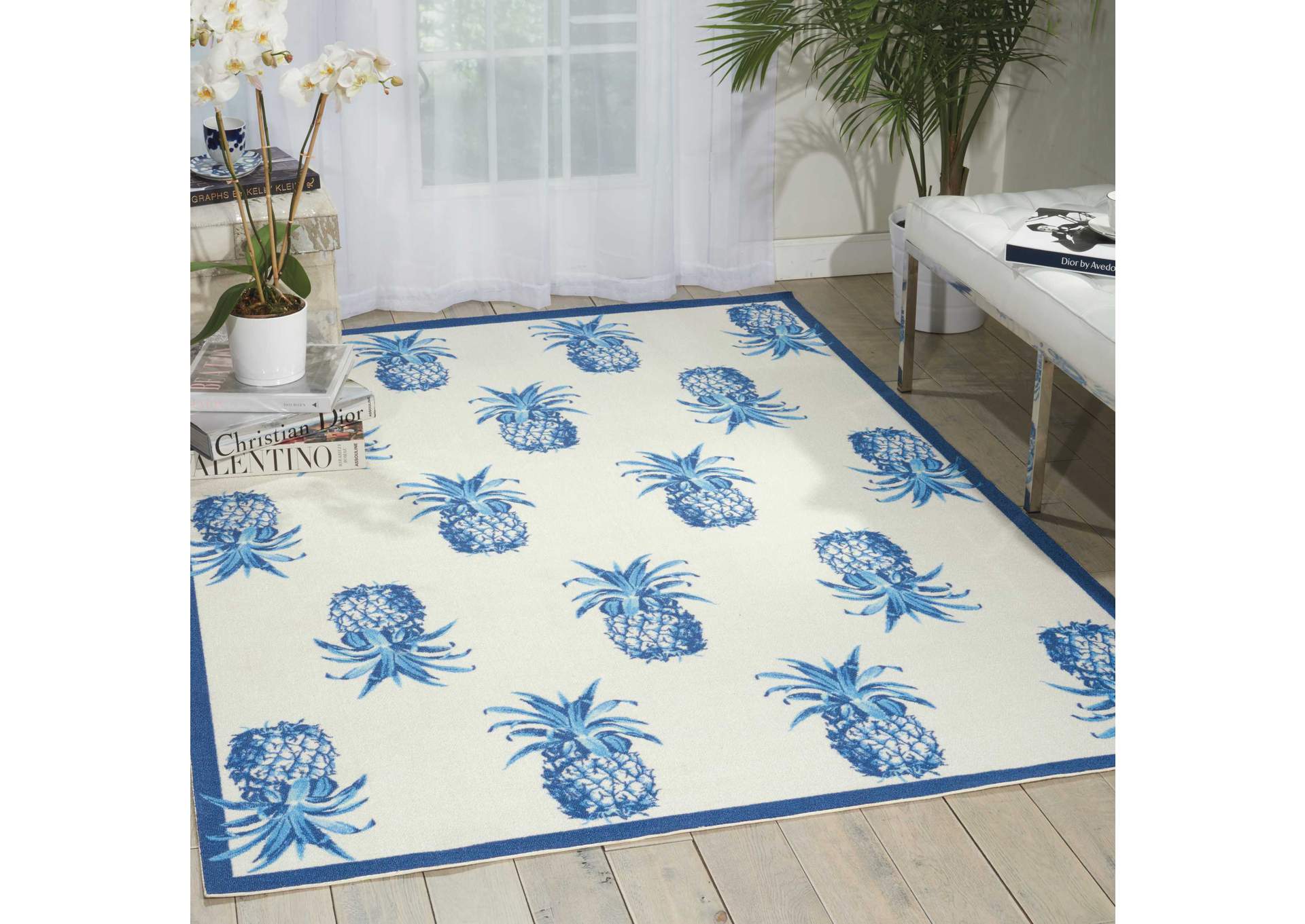 Waverly Sun N Shade SND49 White and Blue 8'x11' Rug,Nourison