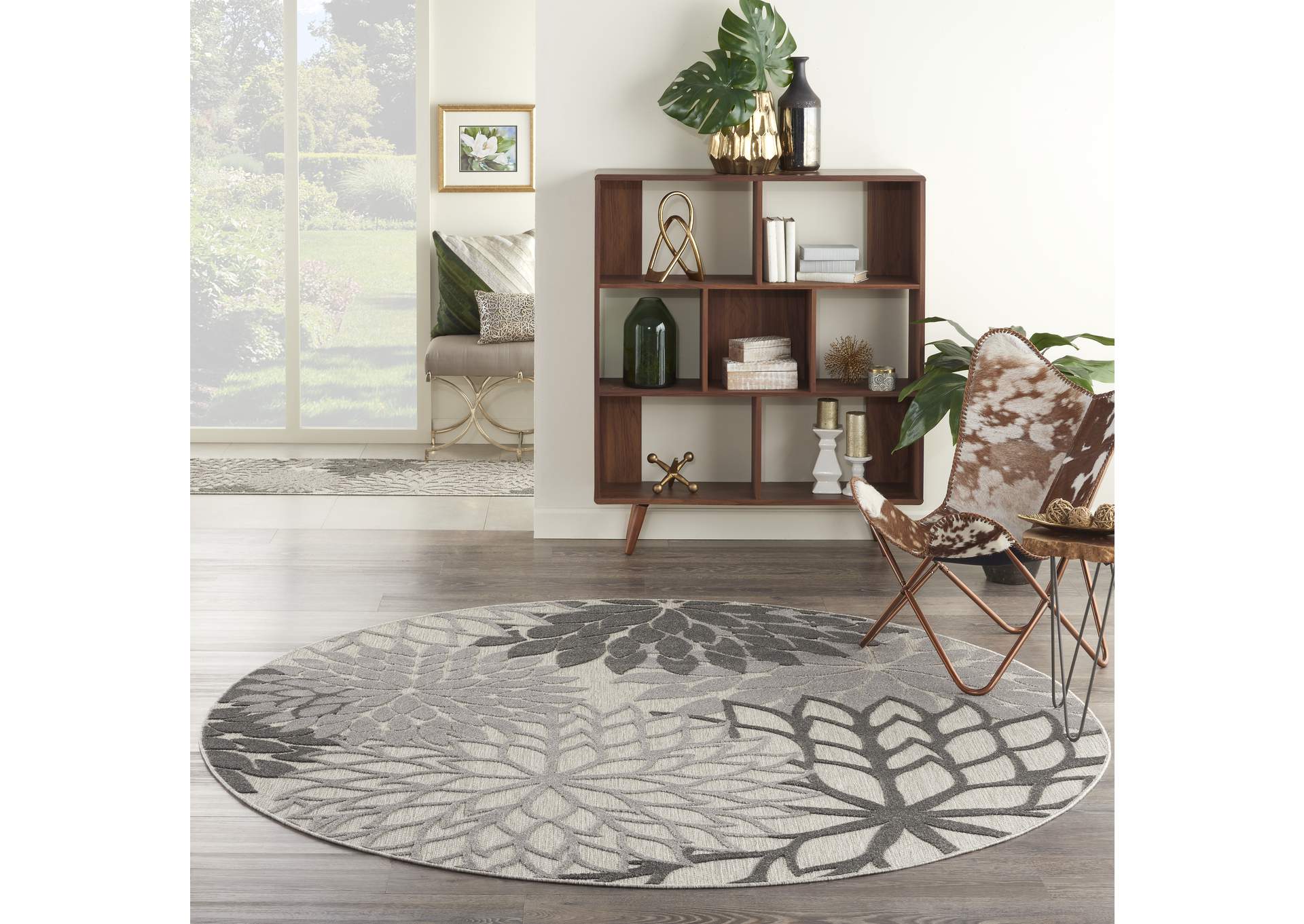 Nourison Aloha 8' Round Silver Grey Area Rug,Nourison