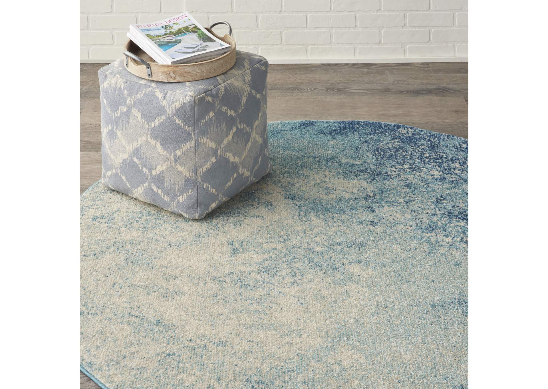Nourison Passion 5' Round Navy Light Blue Area Rug,Nourison