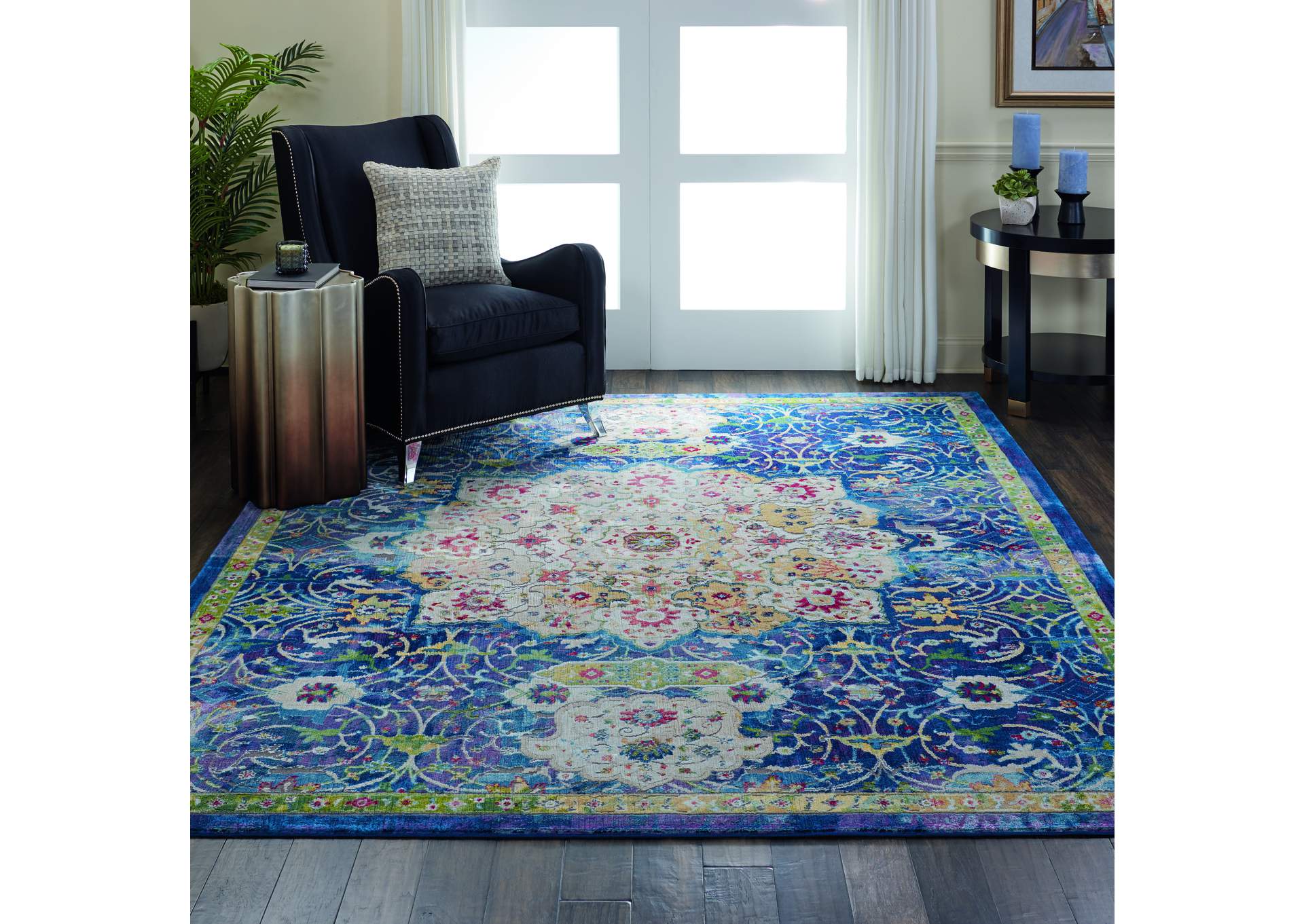 Nourison Ankara Global ANR03 Blue 9'x12' Oversized Low-pile Rug,Nourison