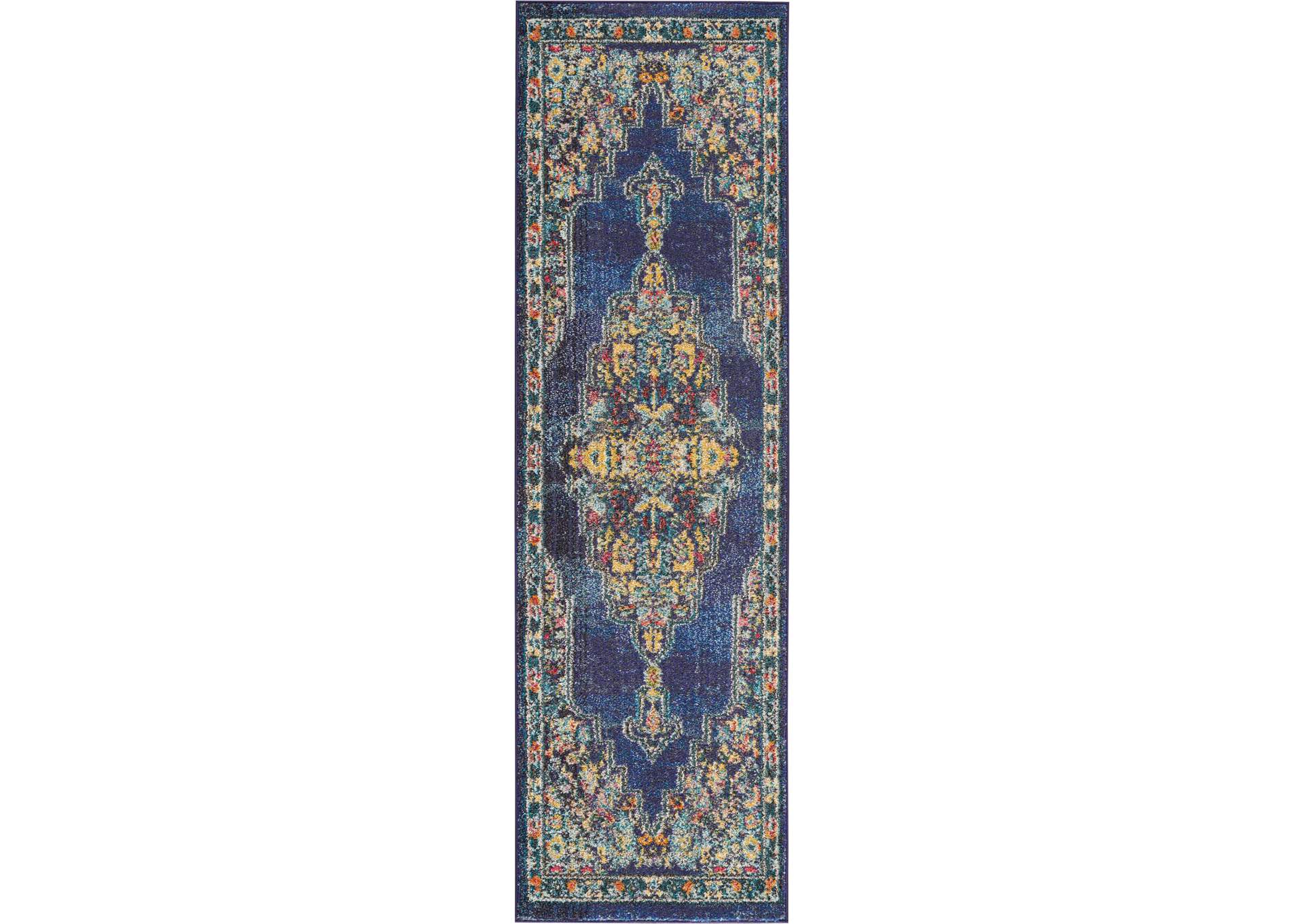 Nourison Passionate PST01 Dark Blue Multicolor 8' Runner Hallway Rug,Nourison