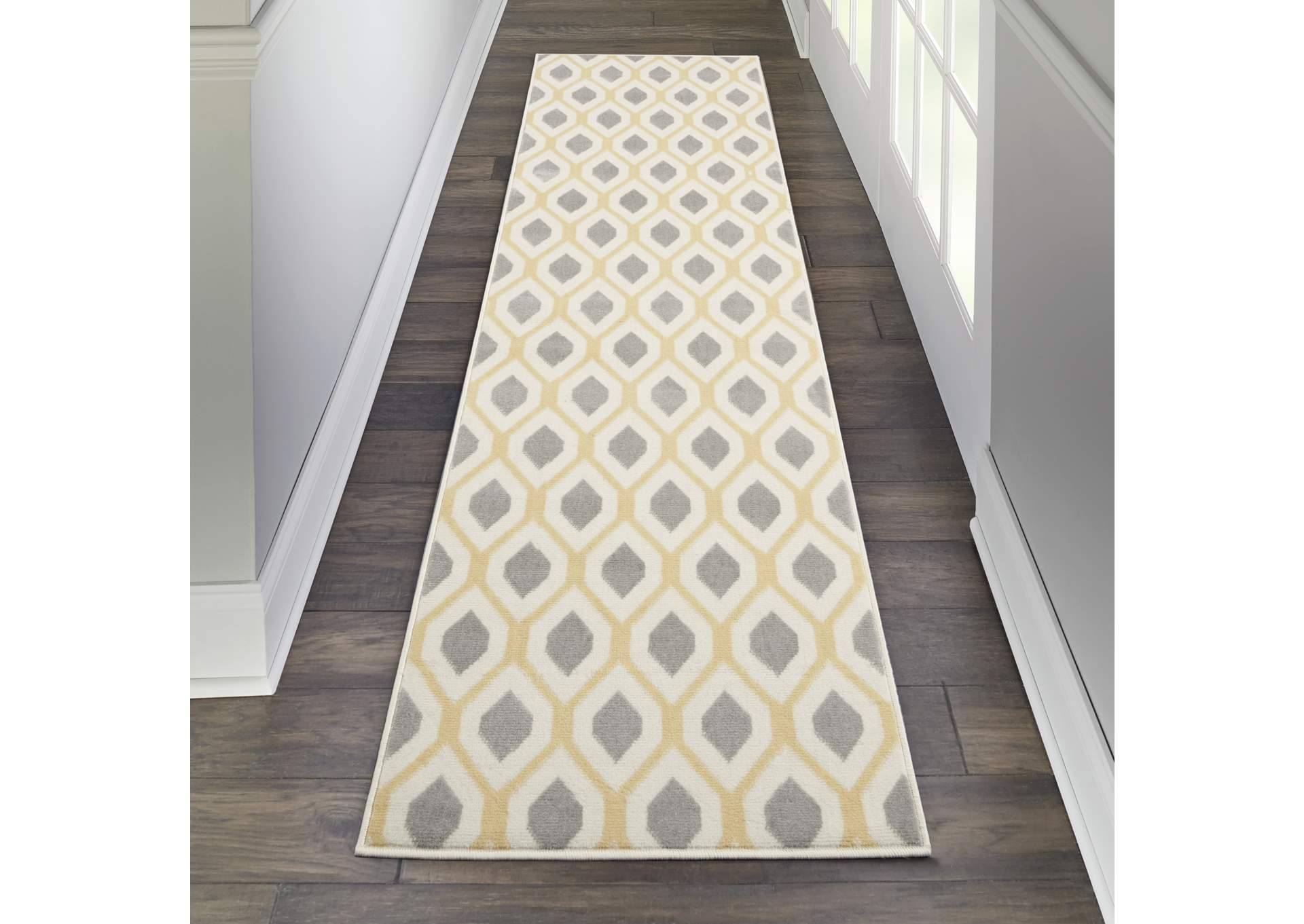 Nourison Grafix GRF22 Grey and White 8' Runner Hallway Rug,Nourison