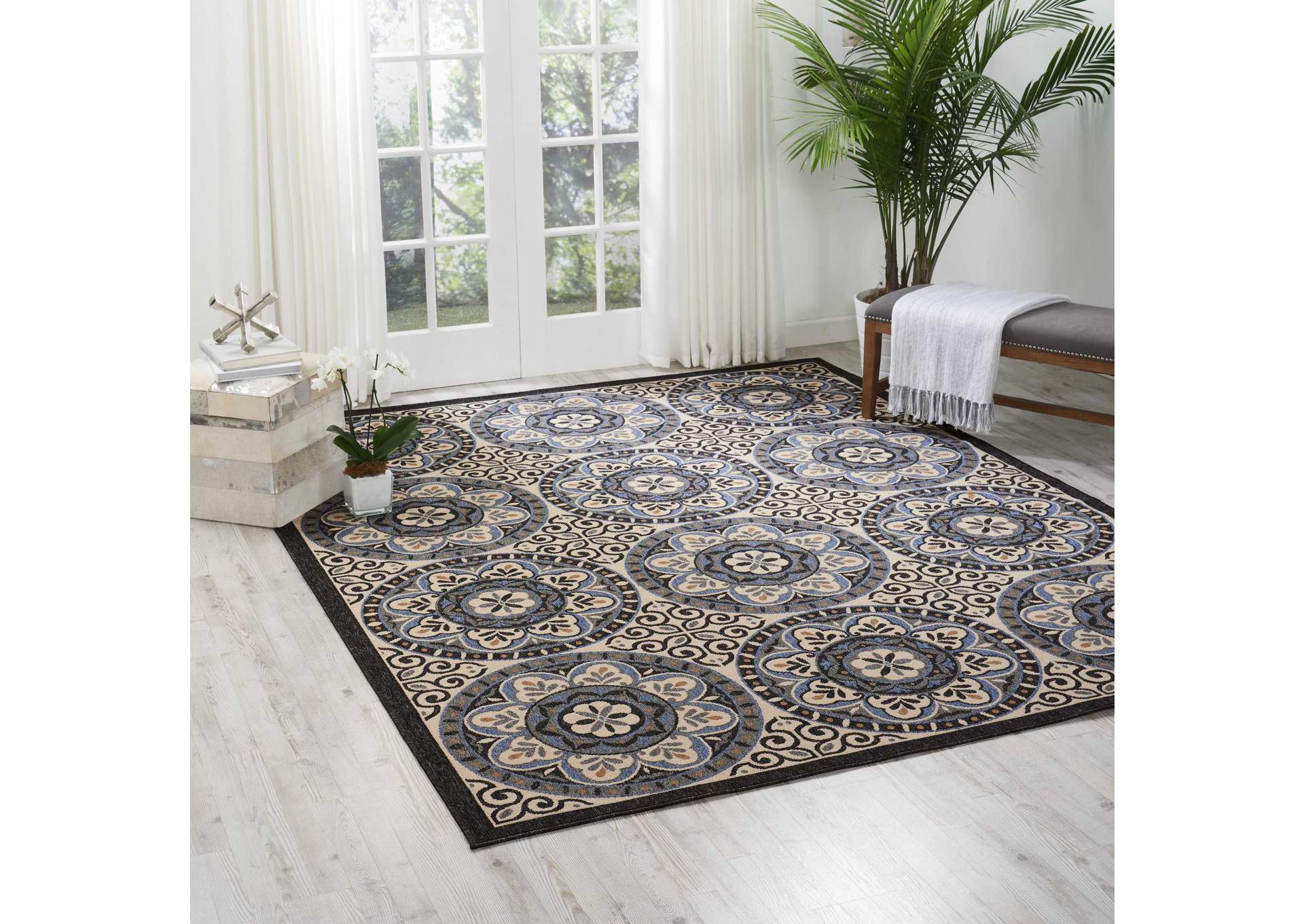Nourison Caribbean CRB15 White and Black 8'x11' Oversized Rug,Nourison