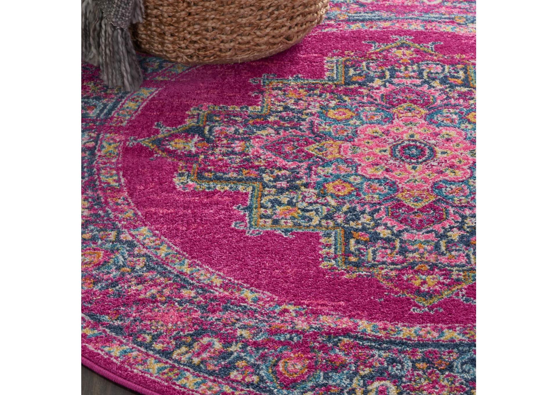 Nourison Passion PSN03 Pink 5' Round Boho Area Rug,Nourison
