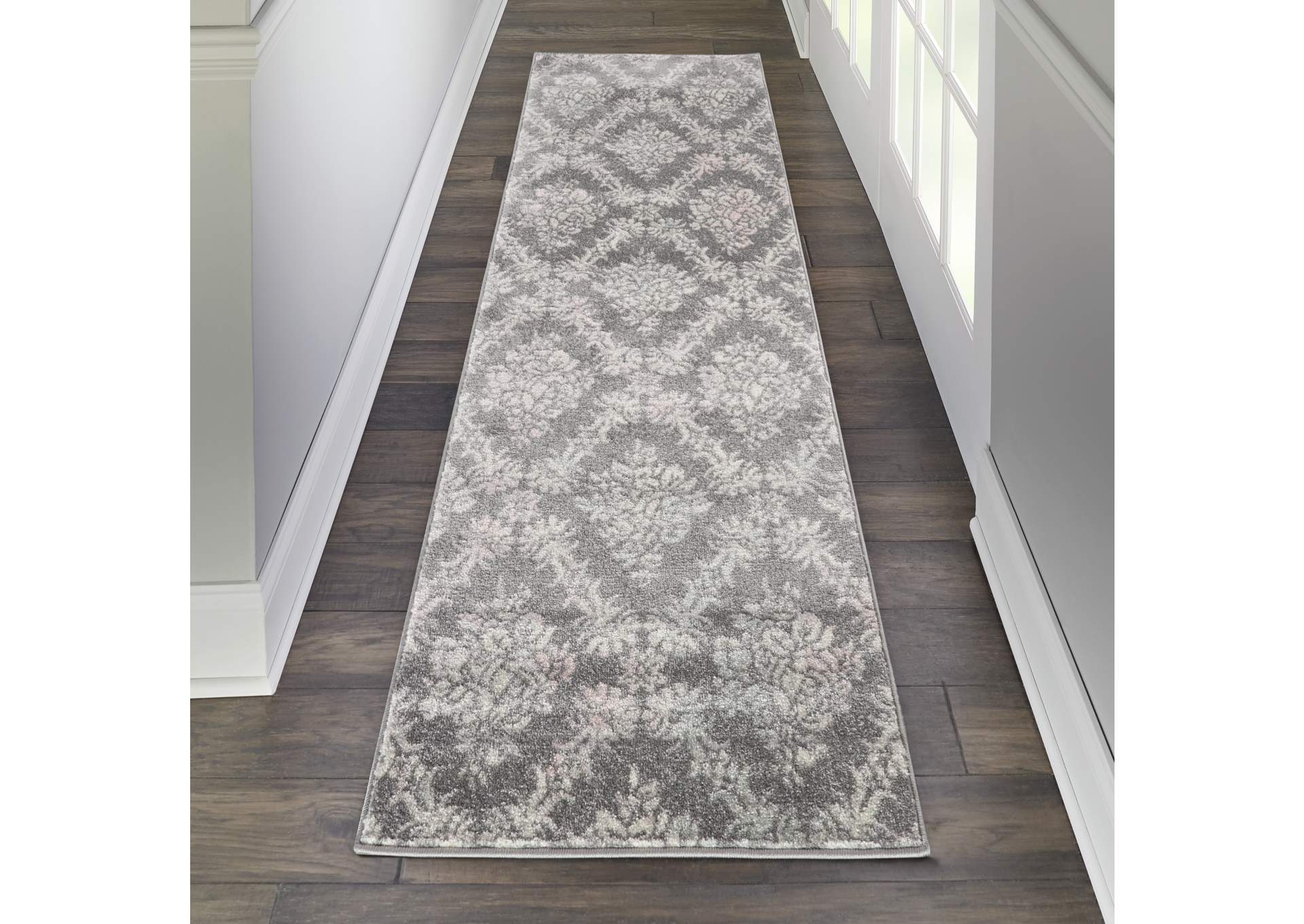 Nourison Tranquil TRA09 Pink and Grey 7' Runner Hallway Rug,Nourison