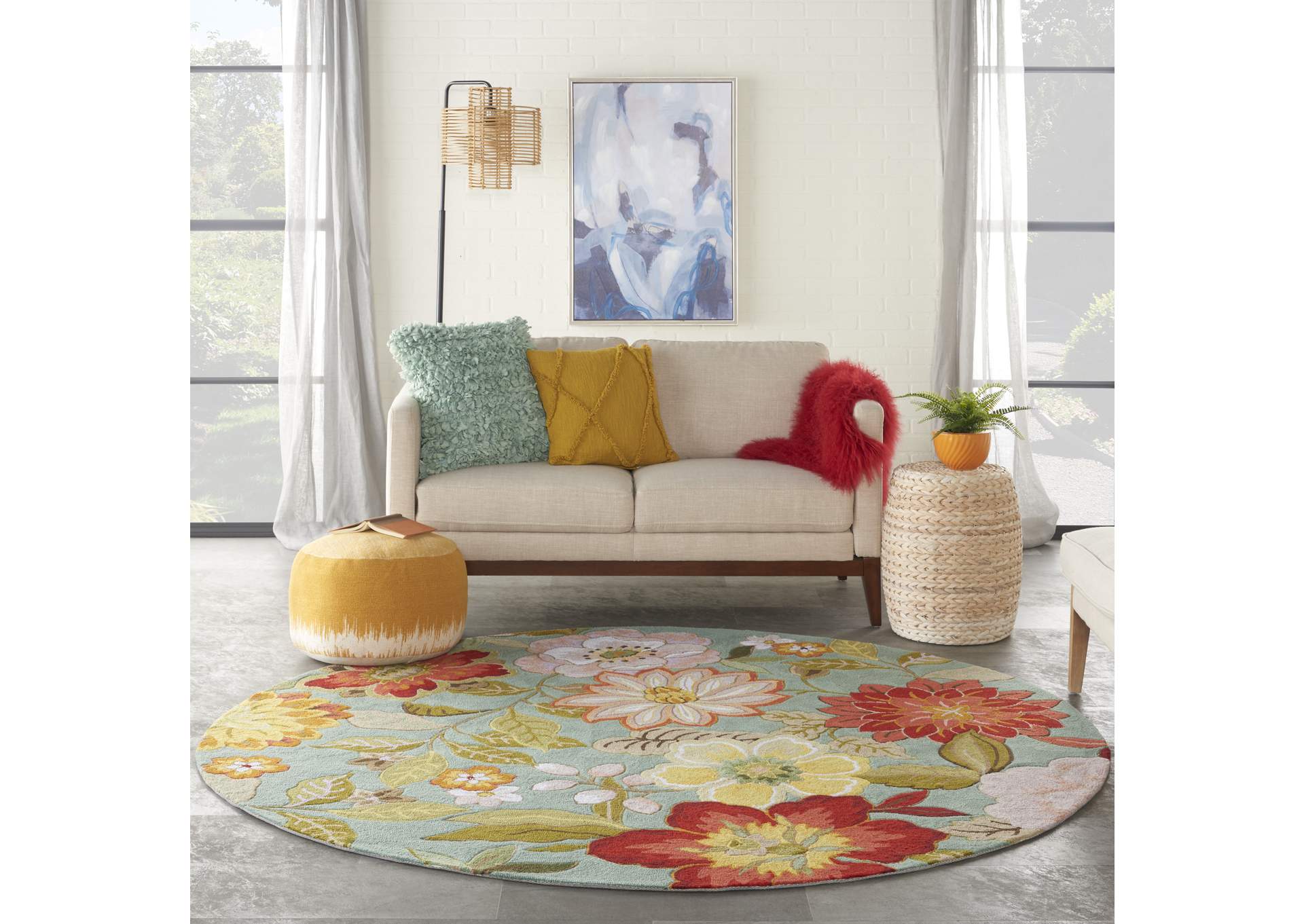 Nourison Fantasy FA18 Blue 8' Round Rug,Nourison
