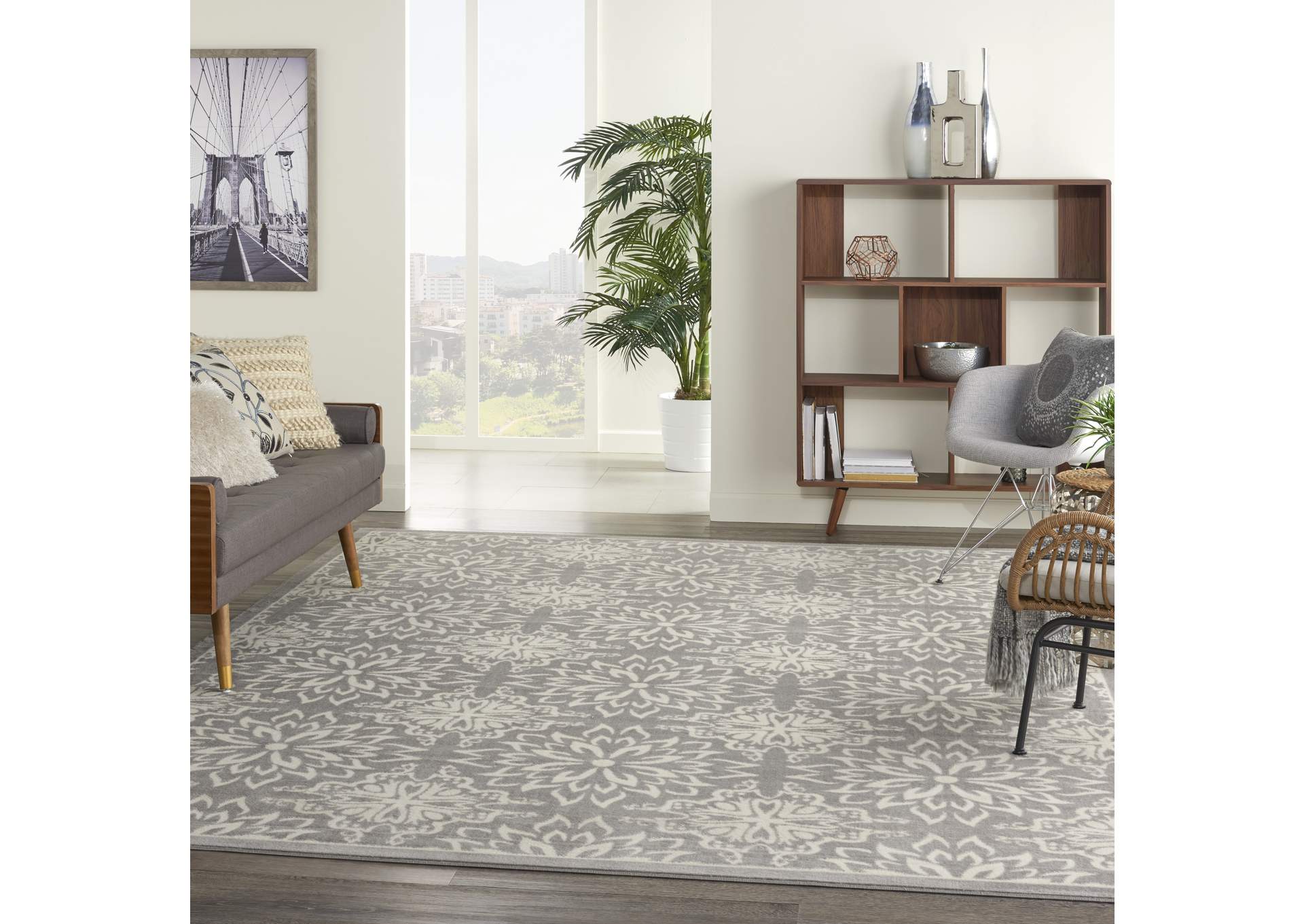 Nourison Jubilant JUB06 Grey 9'x12' Large Floral Rug,Nourison