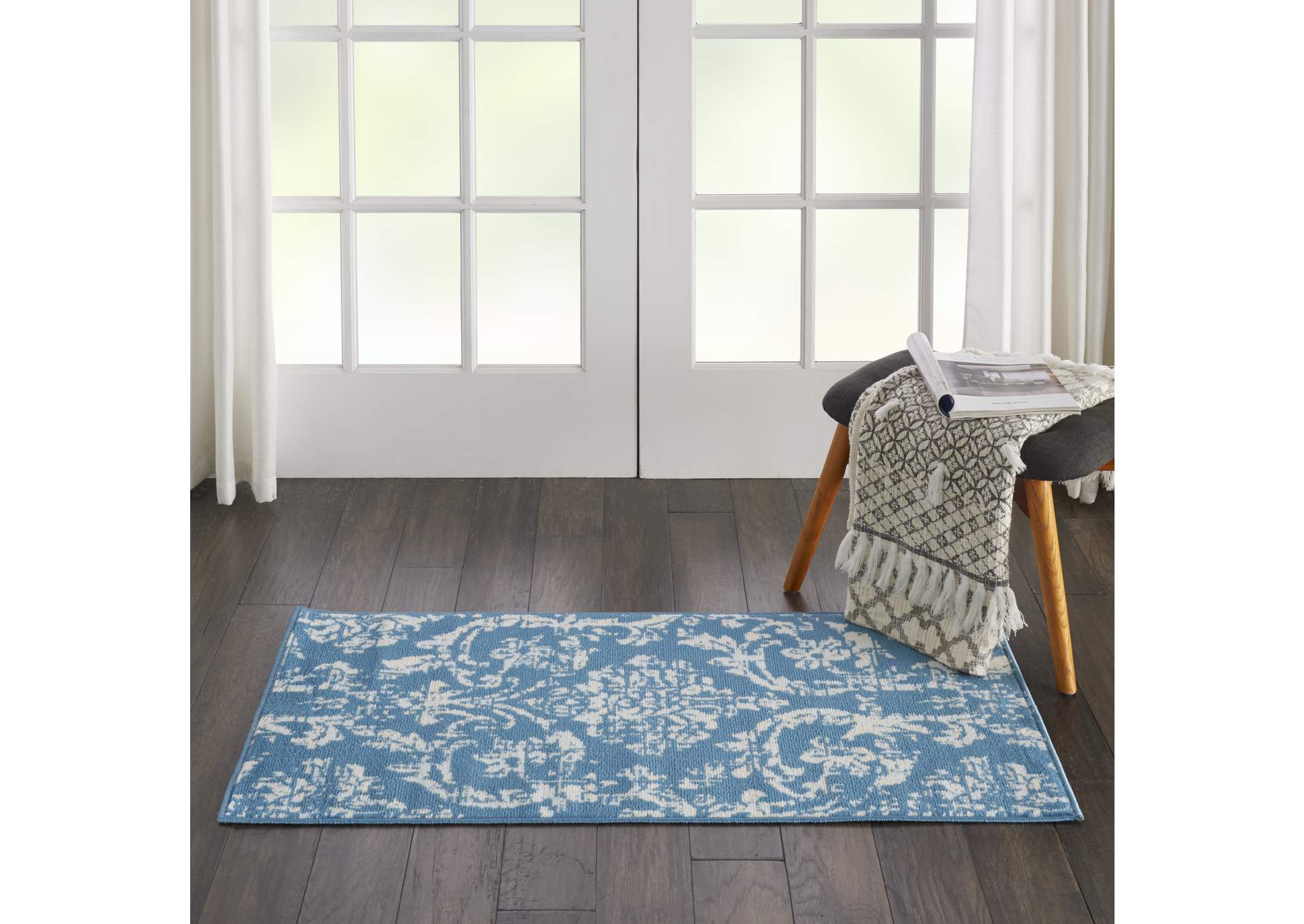 Nourison Jubilant 2' x 4' Small Blue Damask Area Rug,Nourison