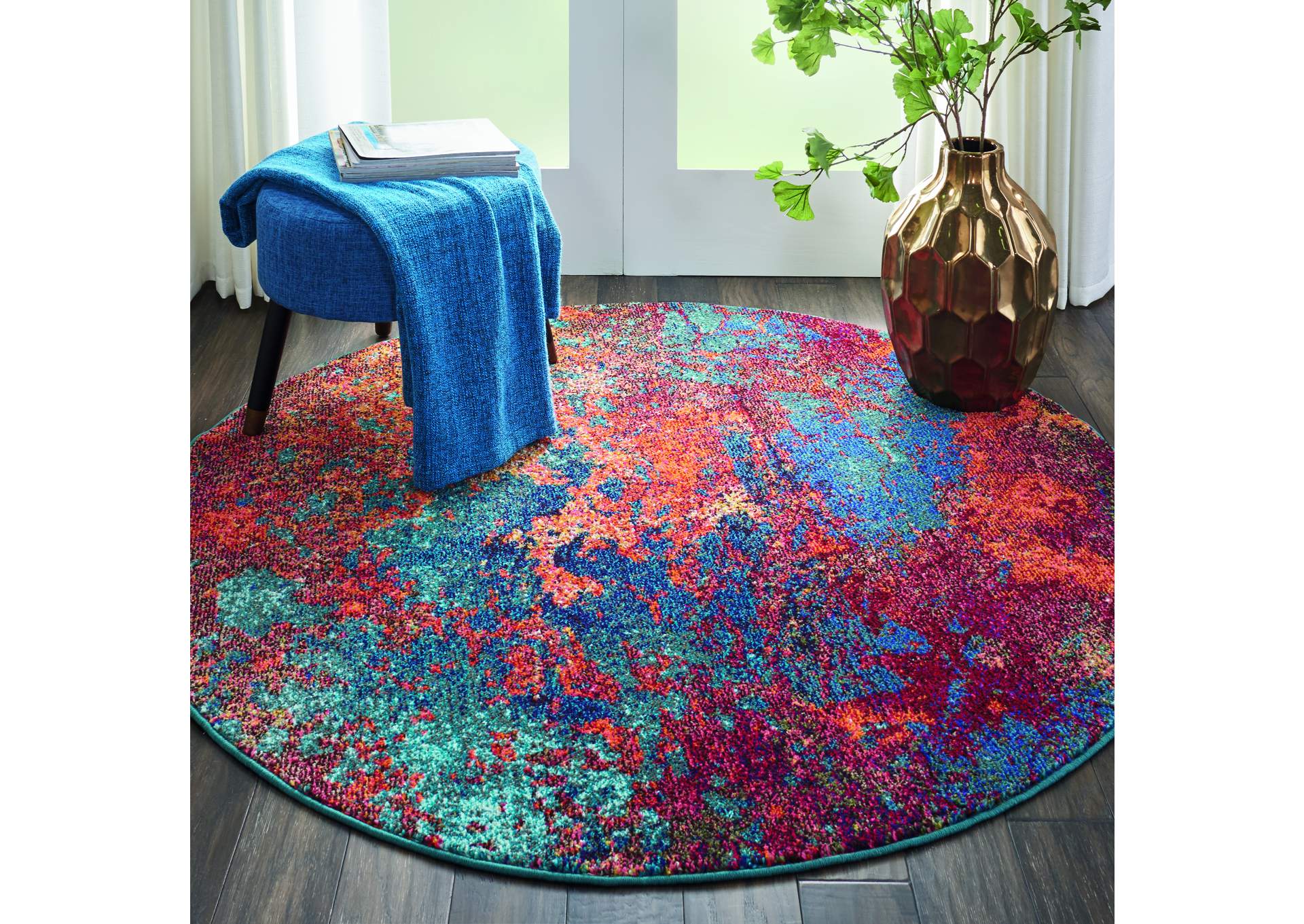 Nourison Celestial CES08 Blue and Red 4' Round Colorful Area Rug,Nourison
