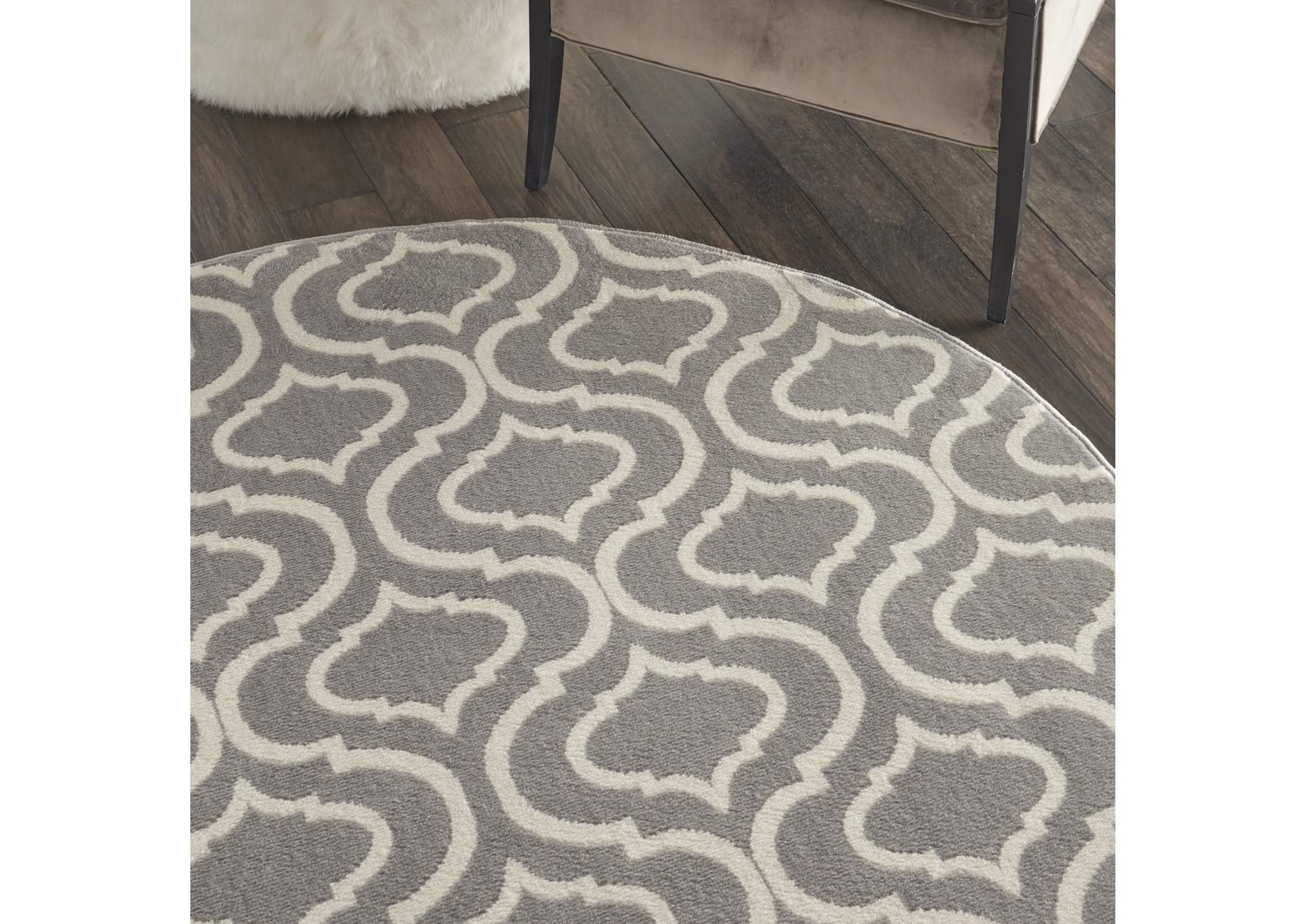 Nourison Jubilant JUB19 Grey 5' Round Moroccan Area Rug,Nourison