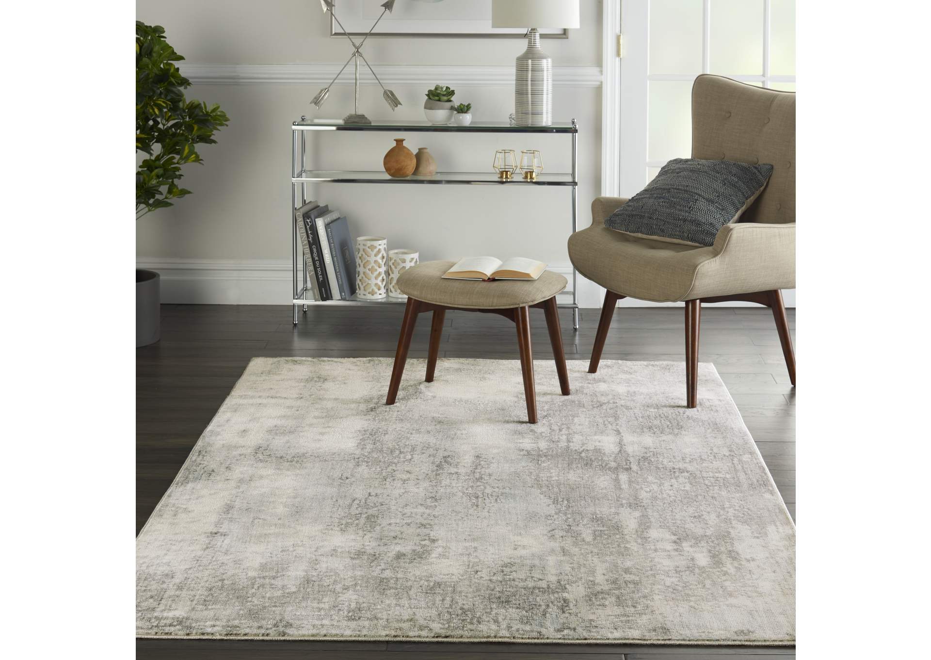 Nourison Etchings 5'3" x 7'3" Grey/Light Blue Painterly Area Rug,Nourison