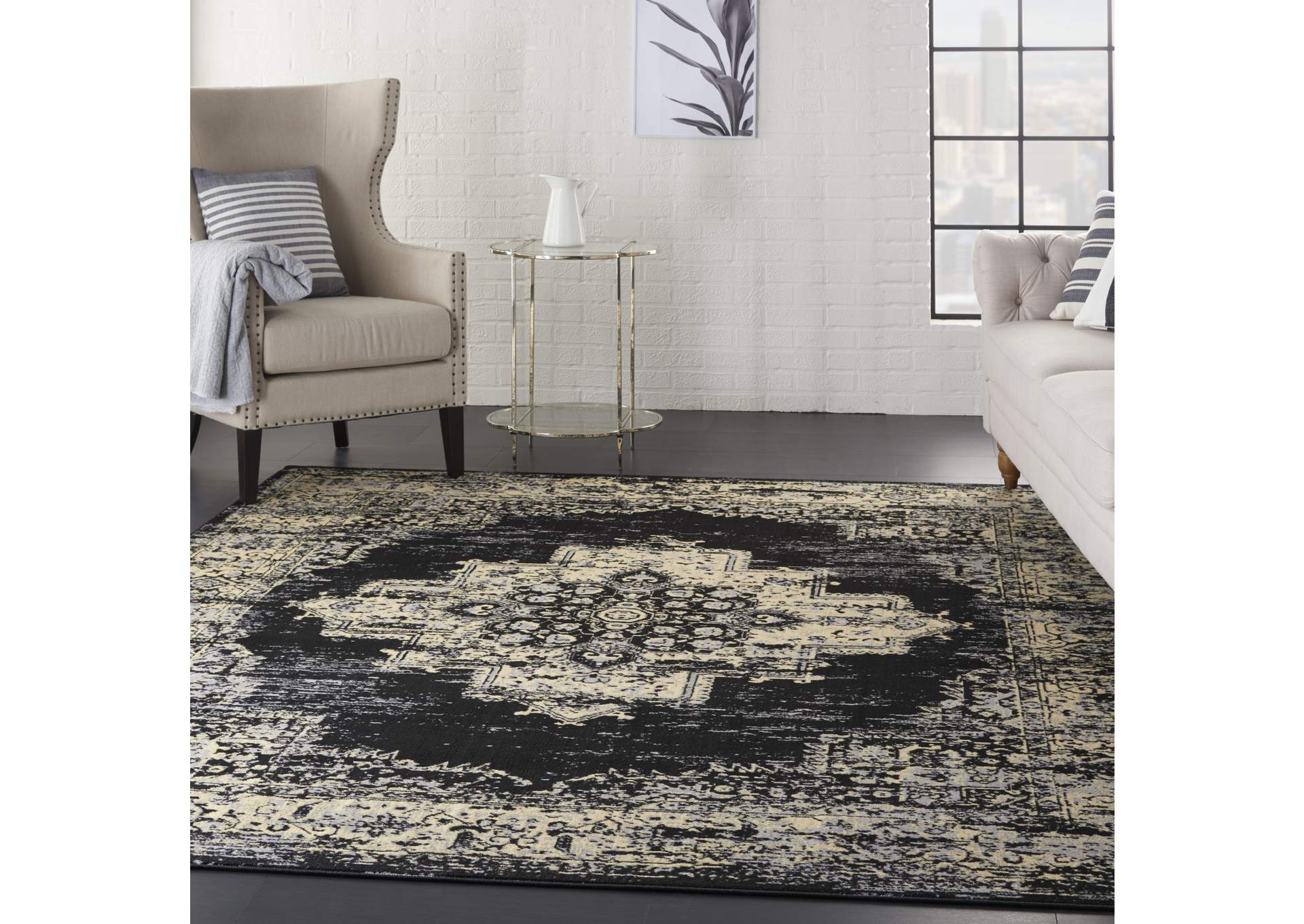 Nourison Grafix GRF14 Black and White 8'x10' Large Rug,Nourison