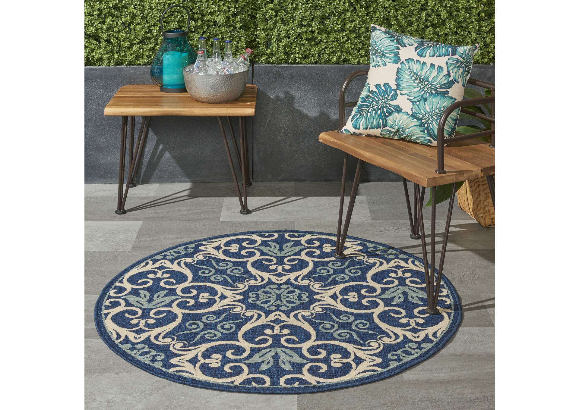 Nourison Caribbean CRB02 Dark Blue 4' Round Area Rug,Nourison